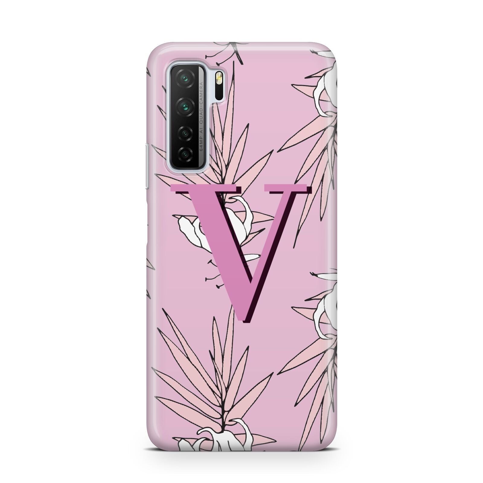 Personalised Pink and White Floral Monogram Huawei P40 Lite 5G Phone Case