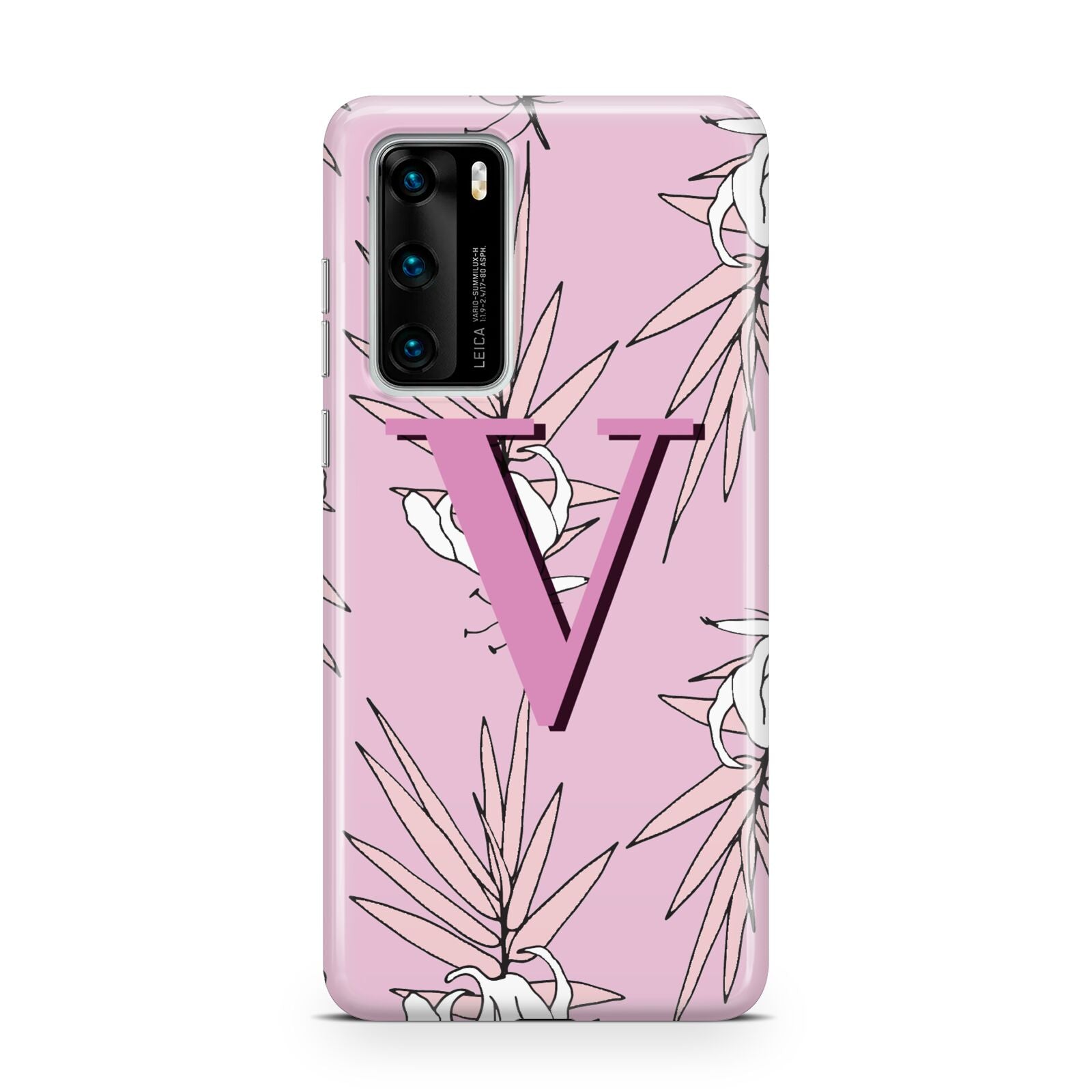 Personalised Pink and White Floral Monogram Huawei P40 Phone Case