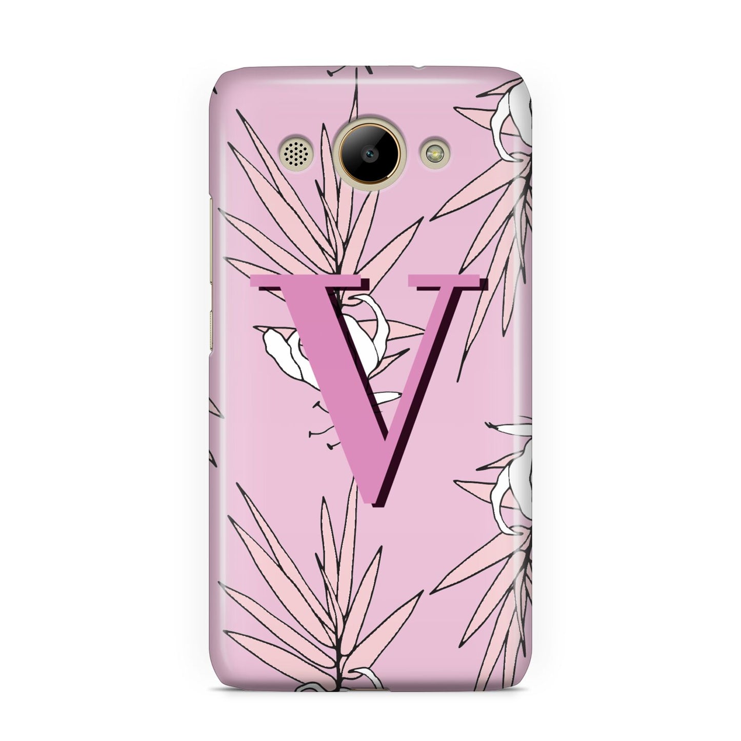 Personalised Pink and White Floral Monogram Huawei Y3 2017