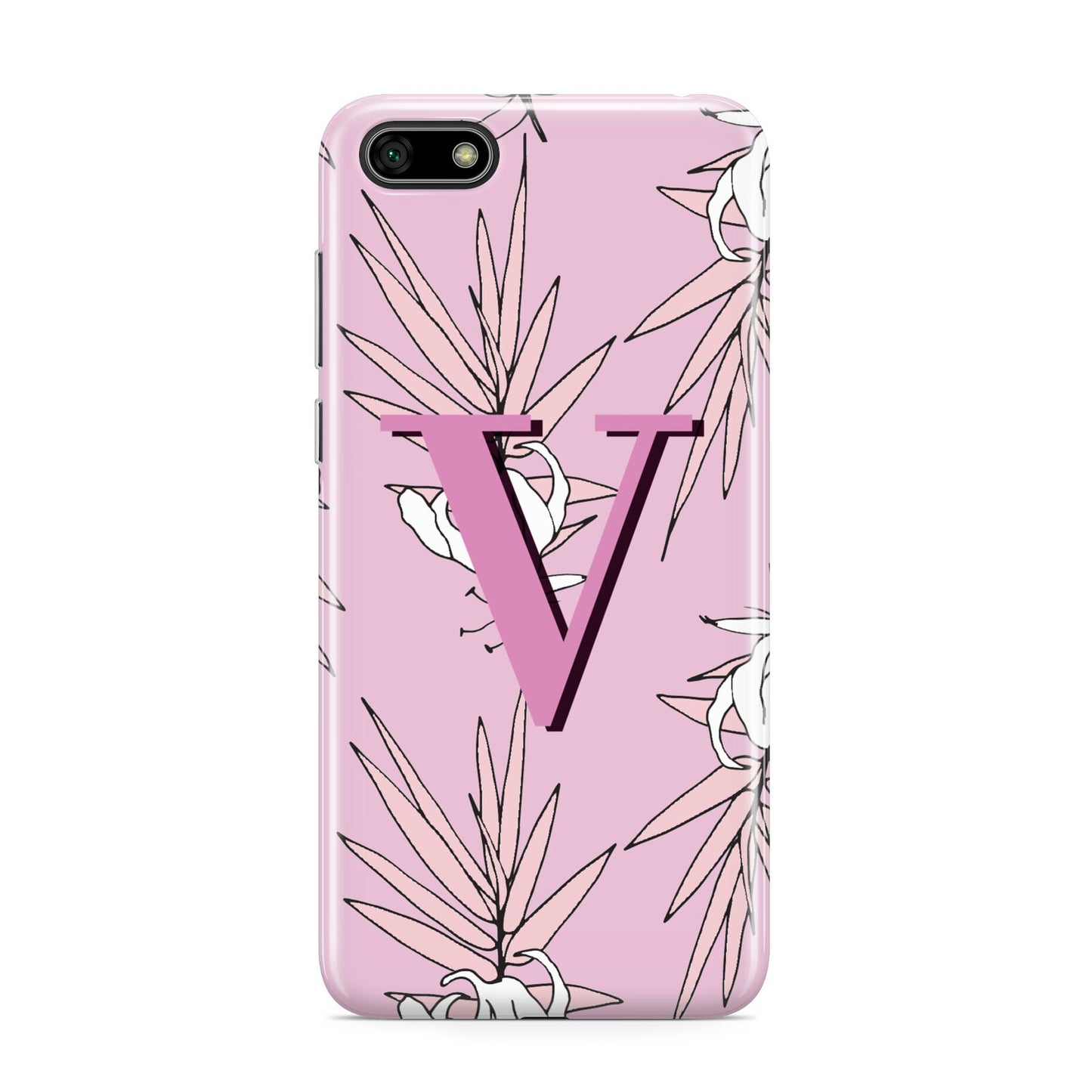 Personalised Pink and White Floral Monogram Huawei Y5 Prime 2018 Phone Case