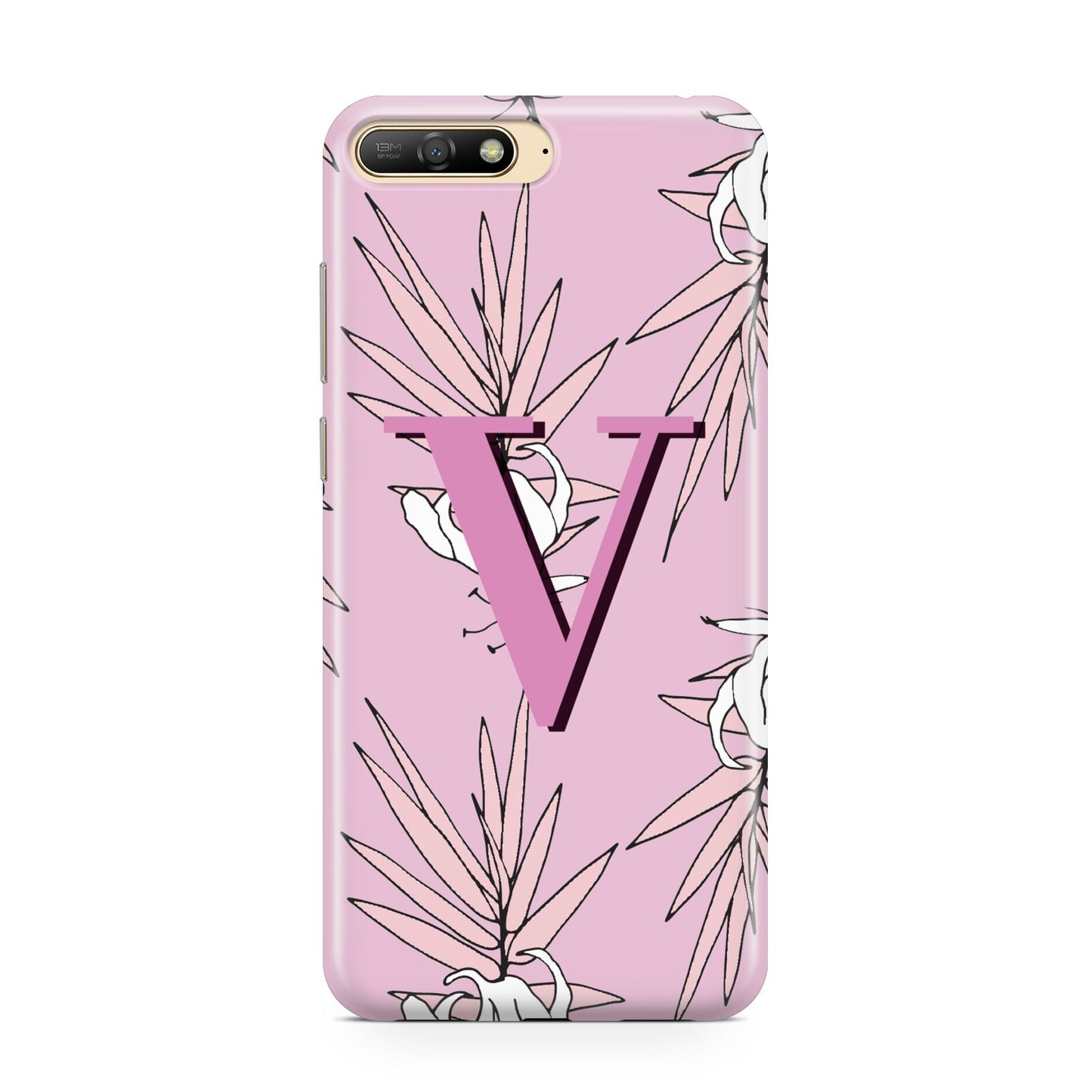 Personalised Pink and White Floral Monogram Huawei Y6 2018