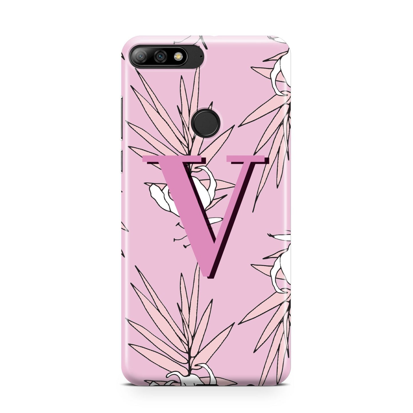 Personalised Pink and White Floral Monogram Huawei Y7 2018