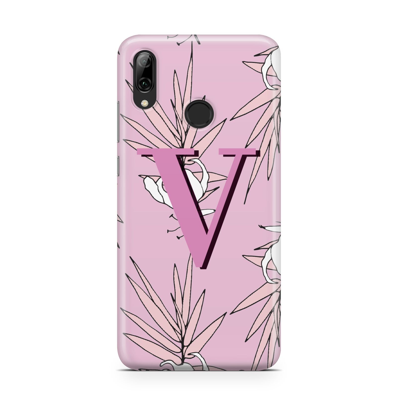 Personalised Pink and White Floral Monogram Huawei Y7 2019