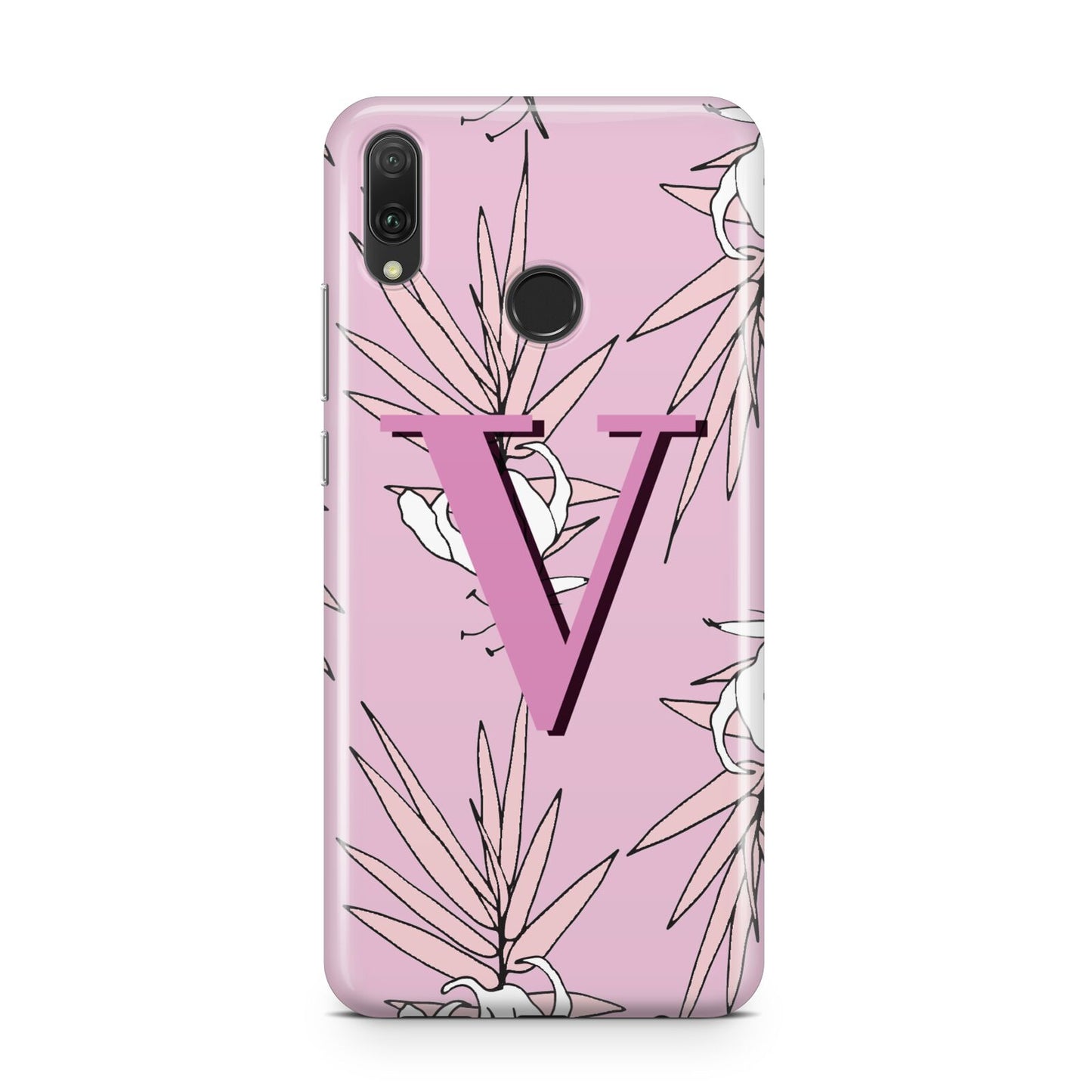 Personalised Pink and White Floral Monogram Huawei Y9 2019