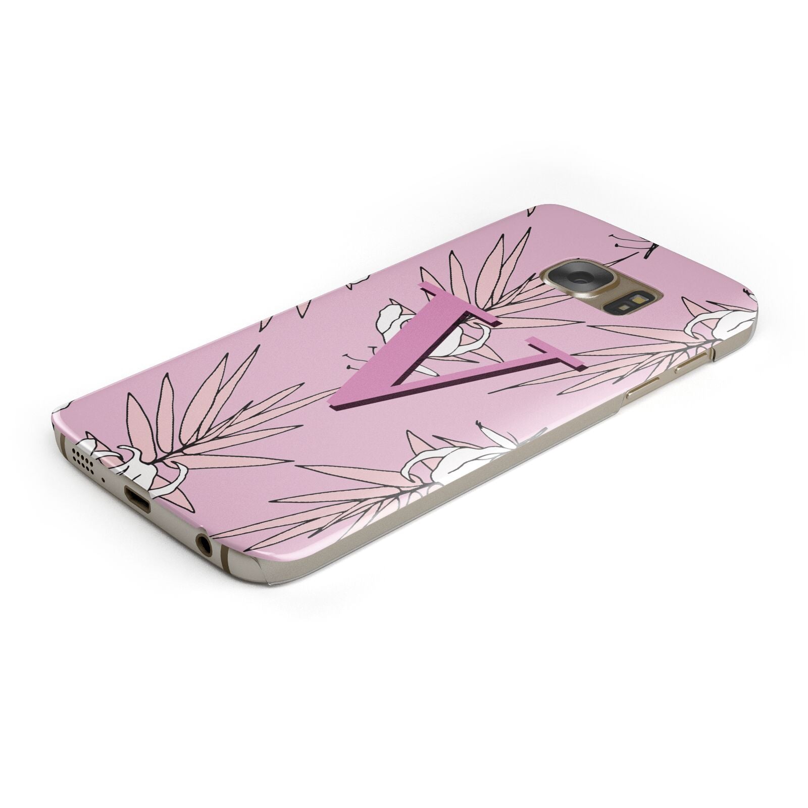 Personalised Pink and White Floral Monogram Protective Samsung Galaxy Case Angled Image