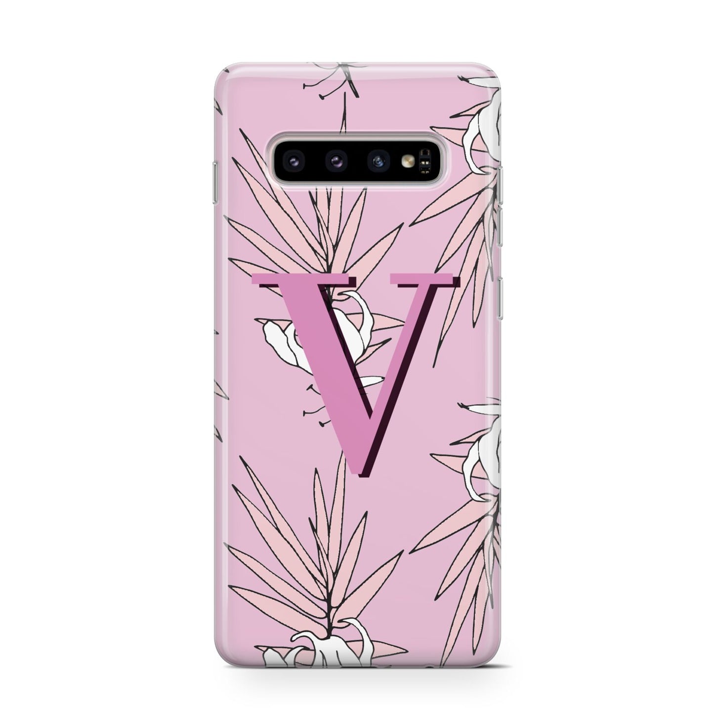 Personalised Pink and White Floral Monogram Protective Samsung Galaxy Case