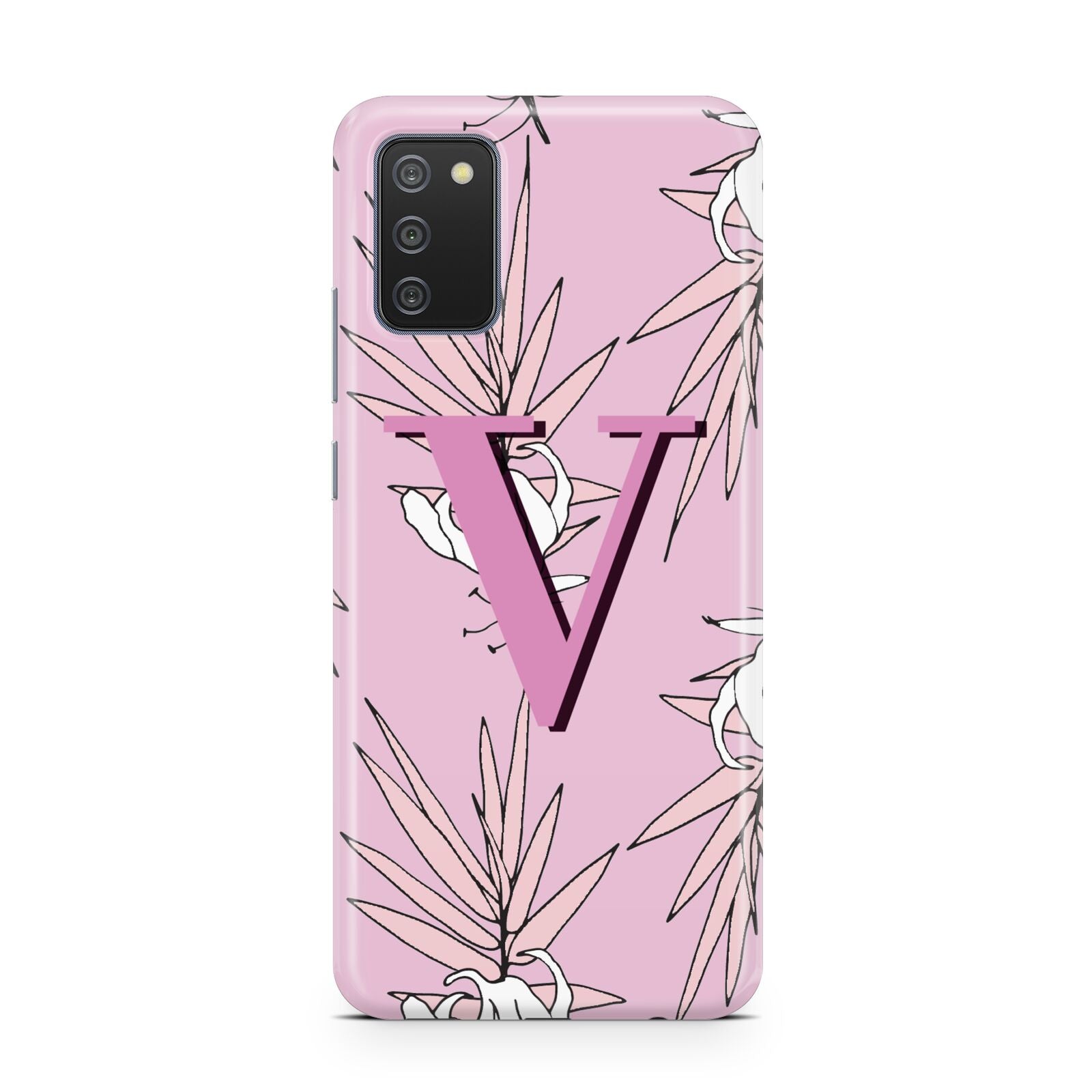 Personalised Pink and White Floral Monogram Samsung A02s Case