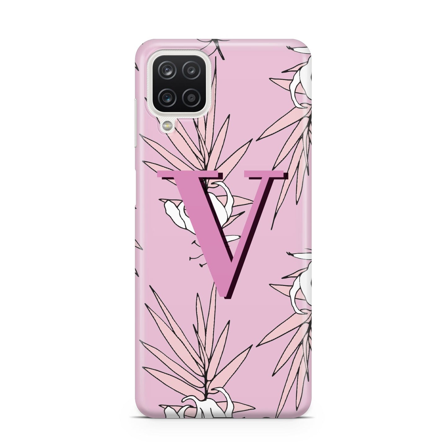 Personalised Pink and White Floral Monogram Samsung A12 Case