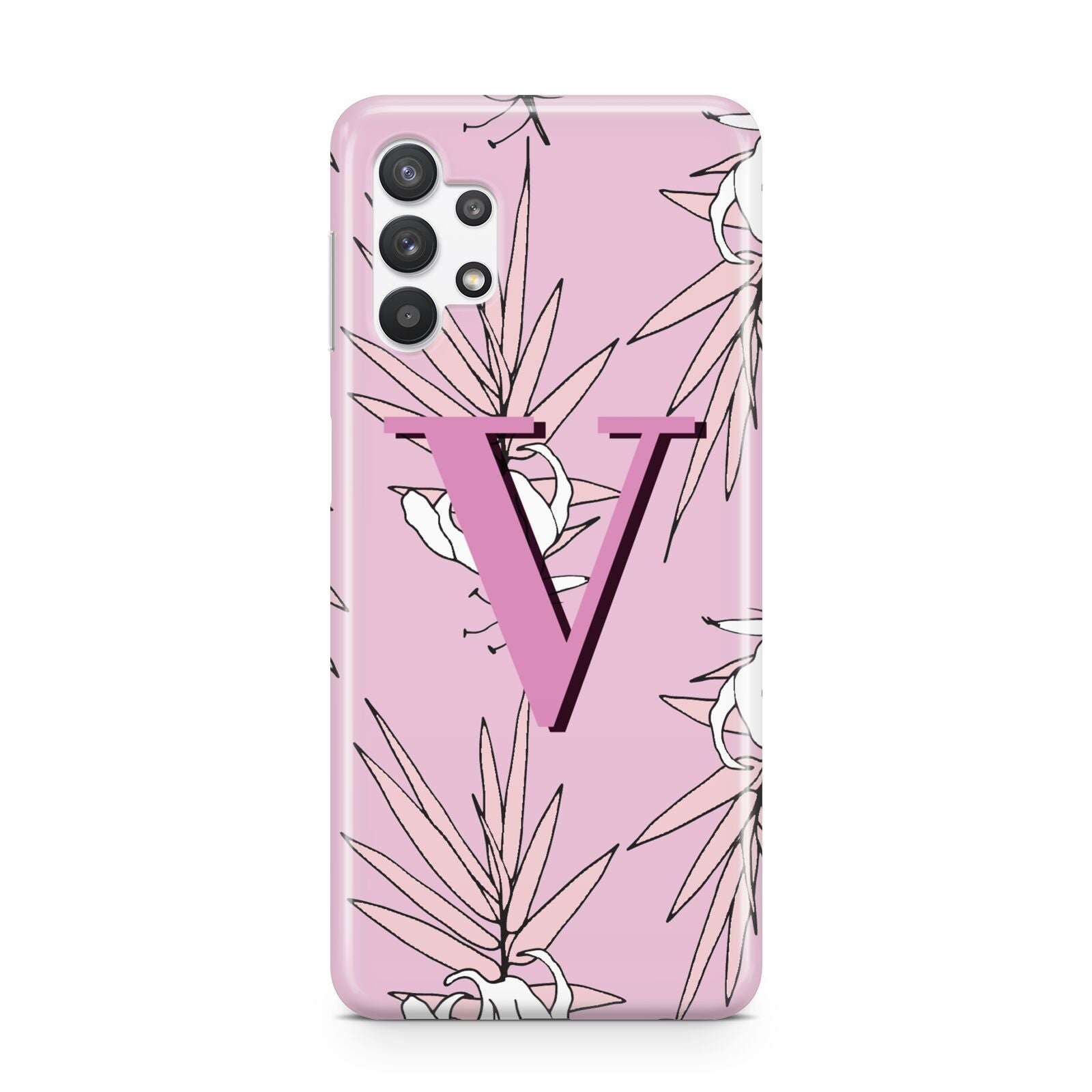 Personalised Pink and White Floral Monogram Samsung A32 5G Case