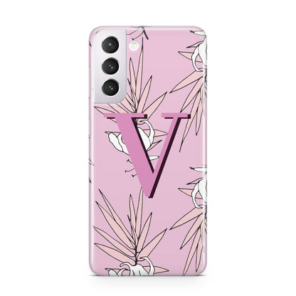 Personalised Pink and White Floral Monogram Samsung S21 Case