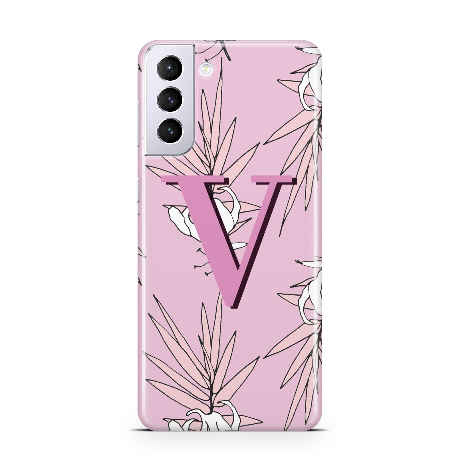 Personalised Pink and White Floral Monogram Samsung S21 Plus Case