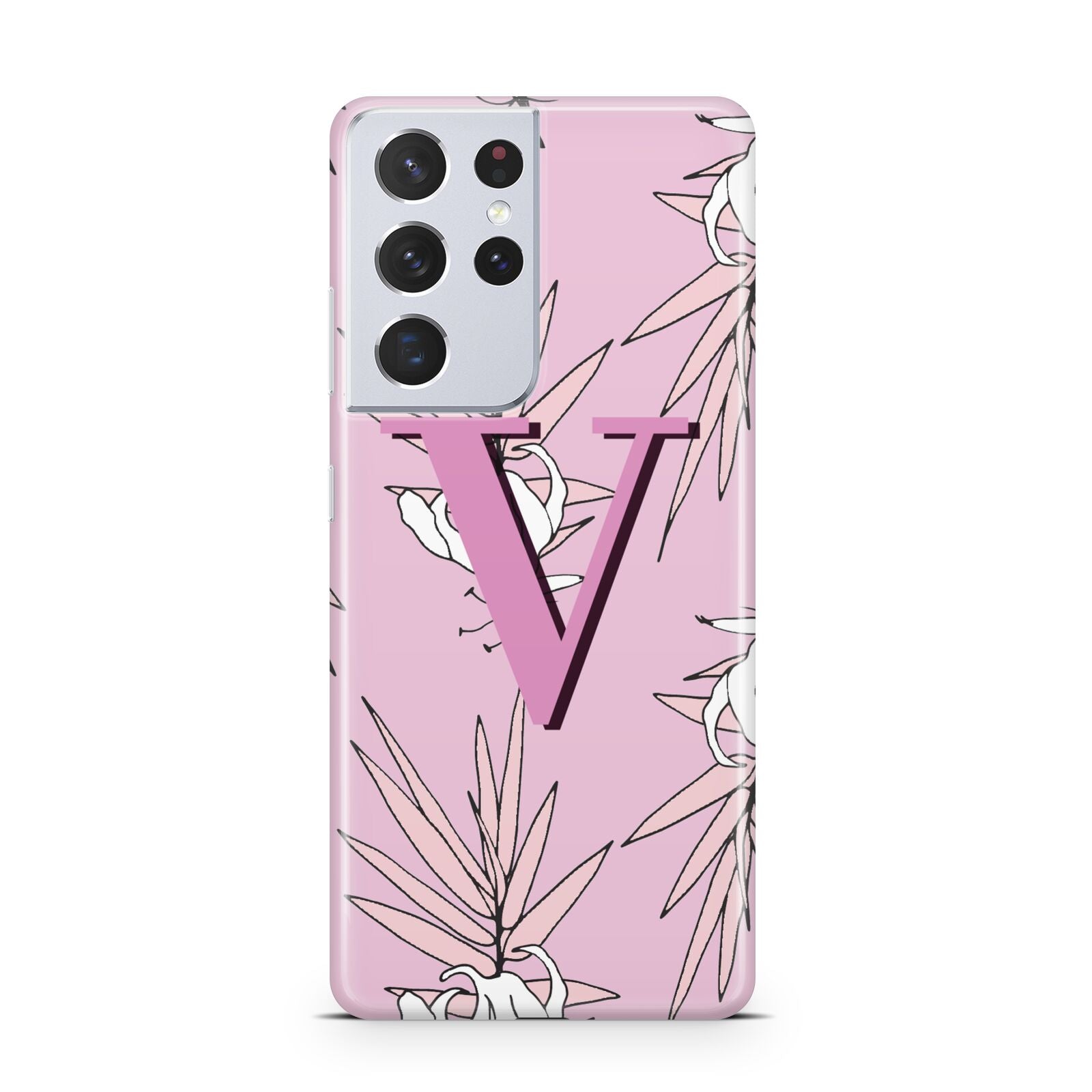 Personalised Pink and White Floral Monogram Samsung S21 Ultra Case