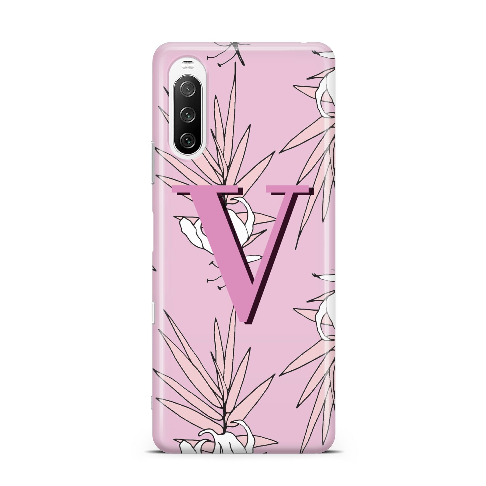 Personalised Pink and White Floral Monogram Sony Xperia 10 III Case