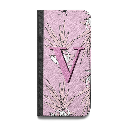 Personalised Pink and White Floral Monogram Vegan Leather Flip iPhone Case