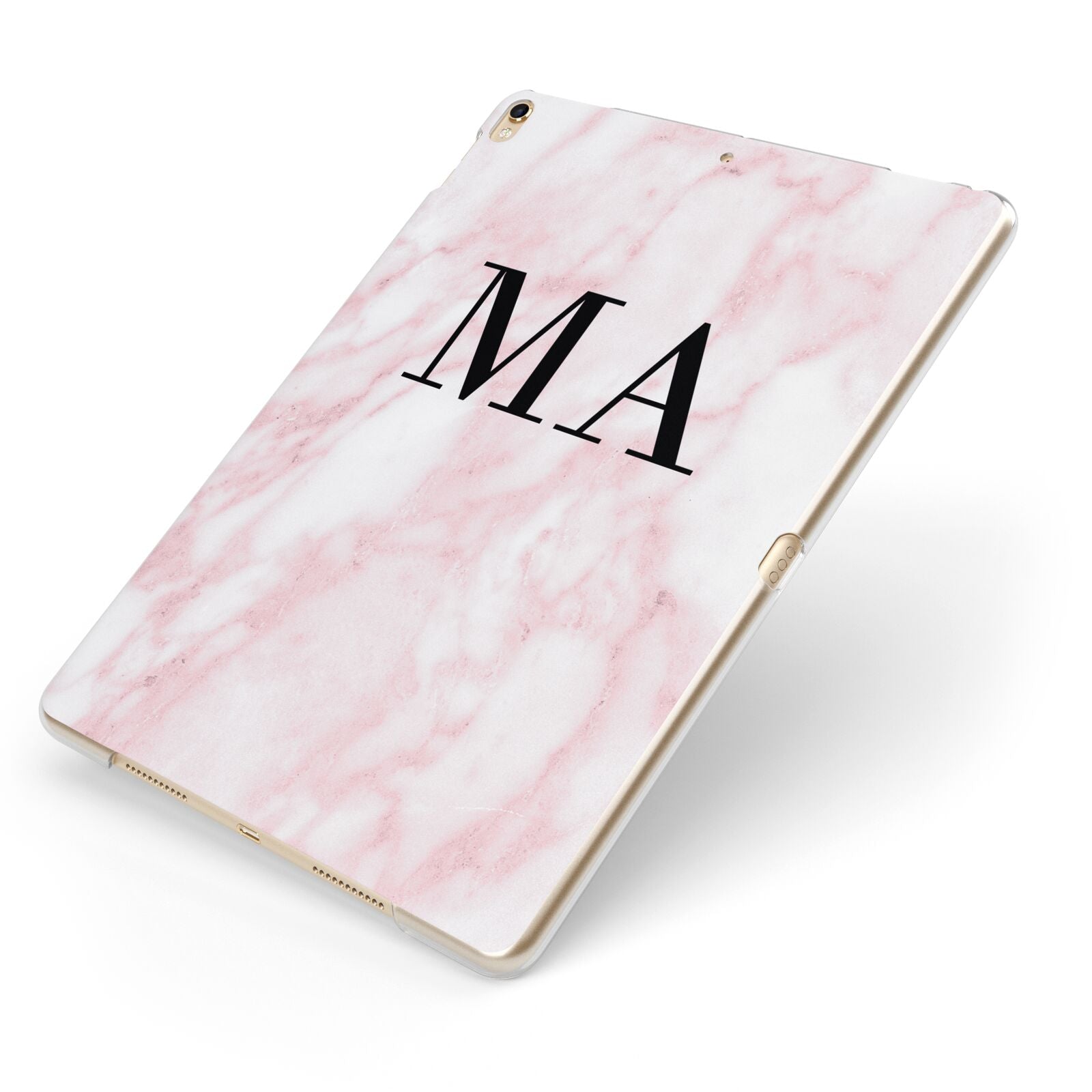 Personalised Pinky Marble Initials Apple iPad Case on Gold iPad Side View