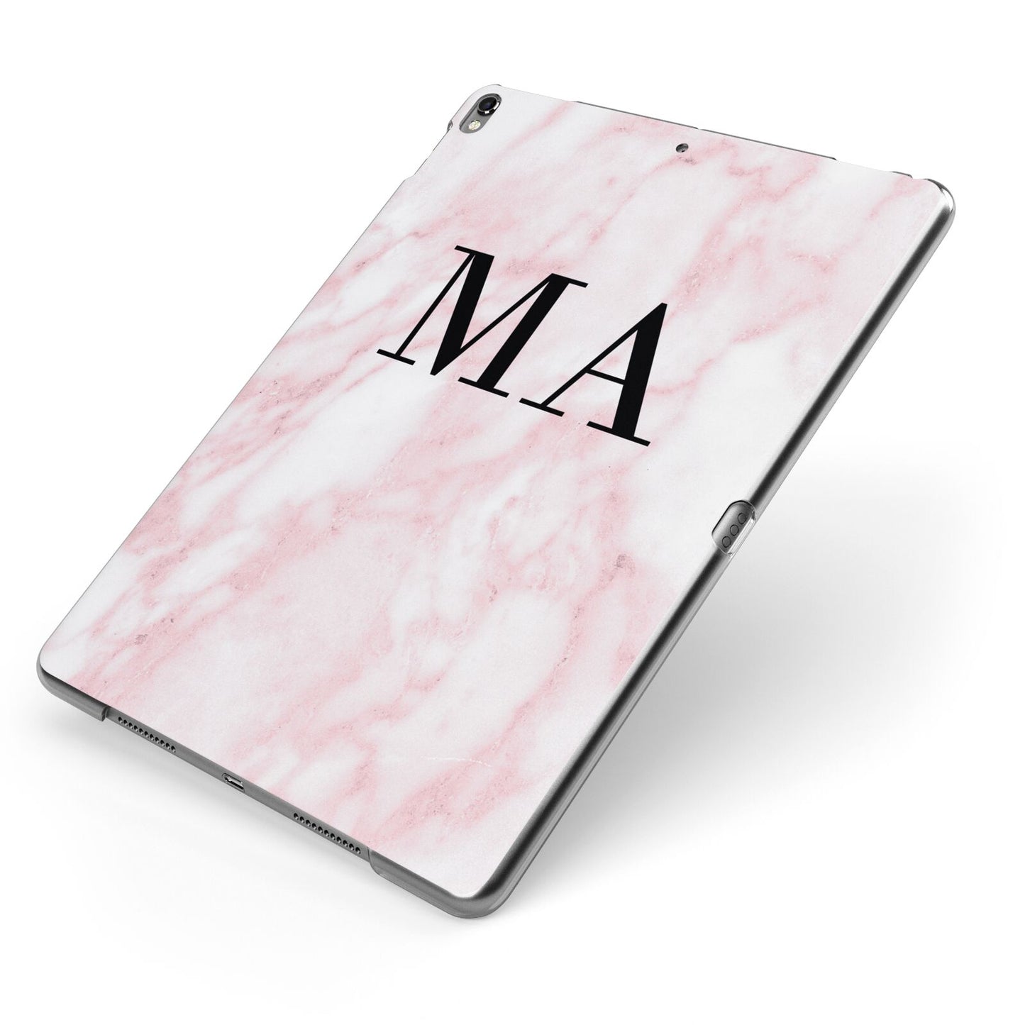 Personalised Pinky Marble Initials Apple iPad Case on Grey iPad Side View