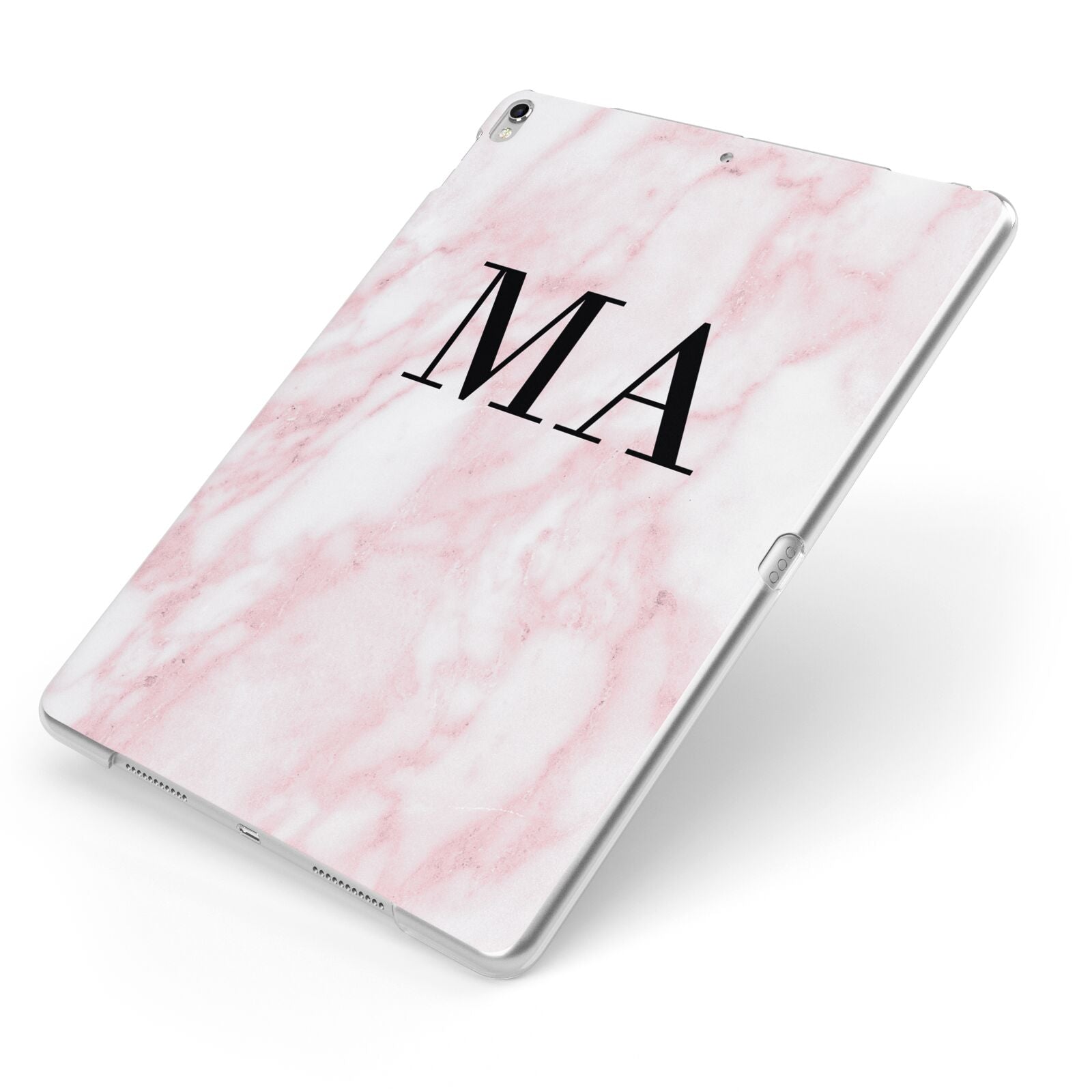 Personalised Pinky Marble Initials Apple iPad Case on Silver iPad Side View