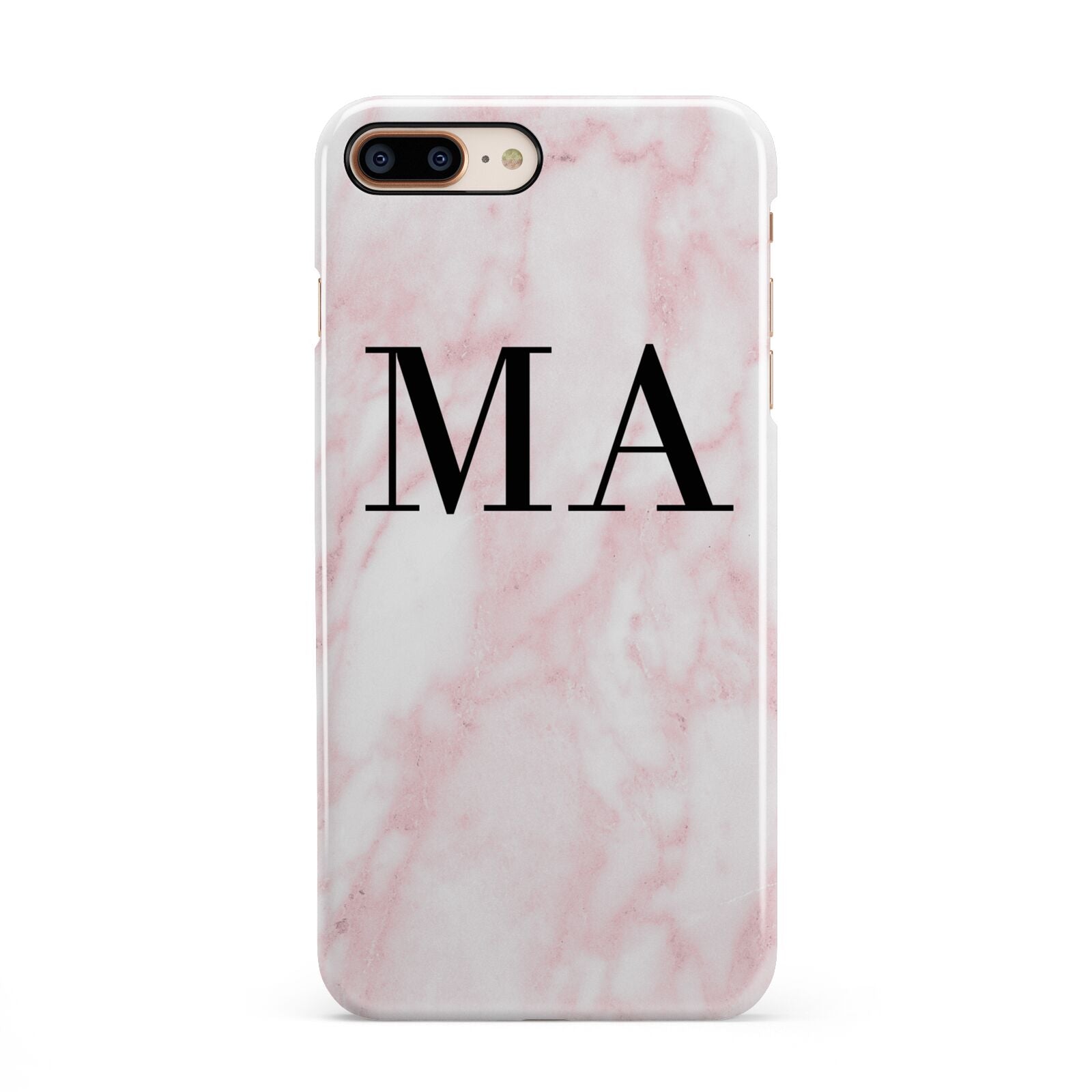 Personalised Pinky Marble Initials iPhone 8 Plus 3D Snap Case on Gold Phone