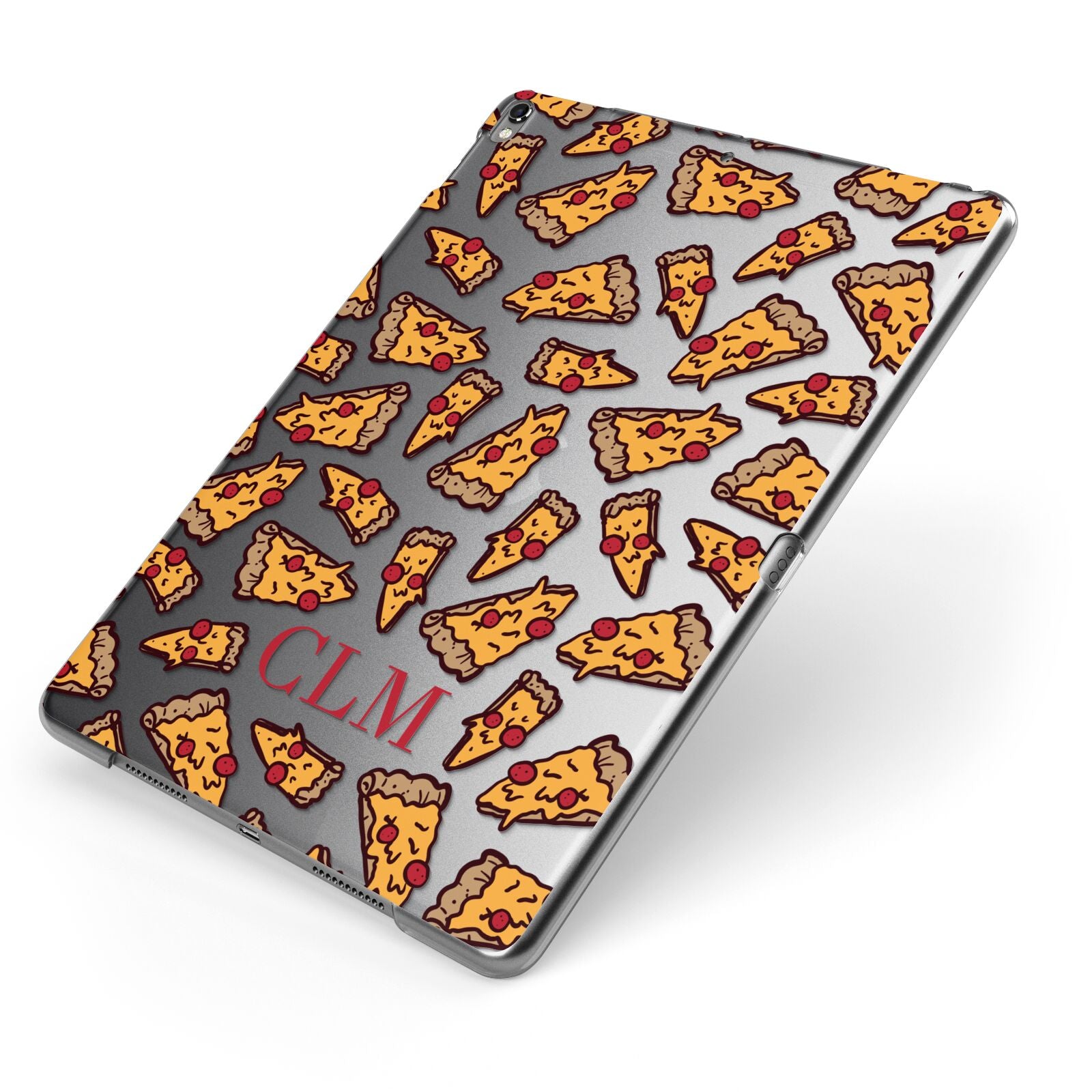 Personalised Pizza Initials Clear Apple iPad Case on Grey iPad Side View