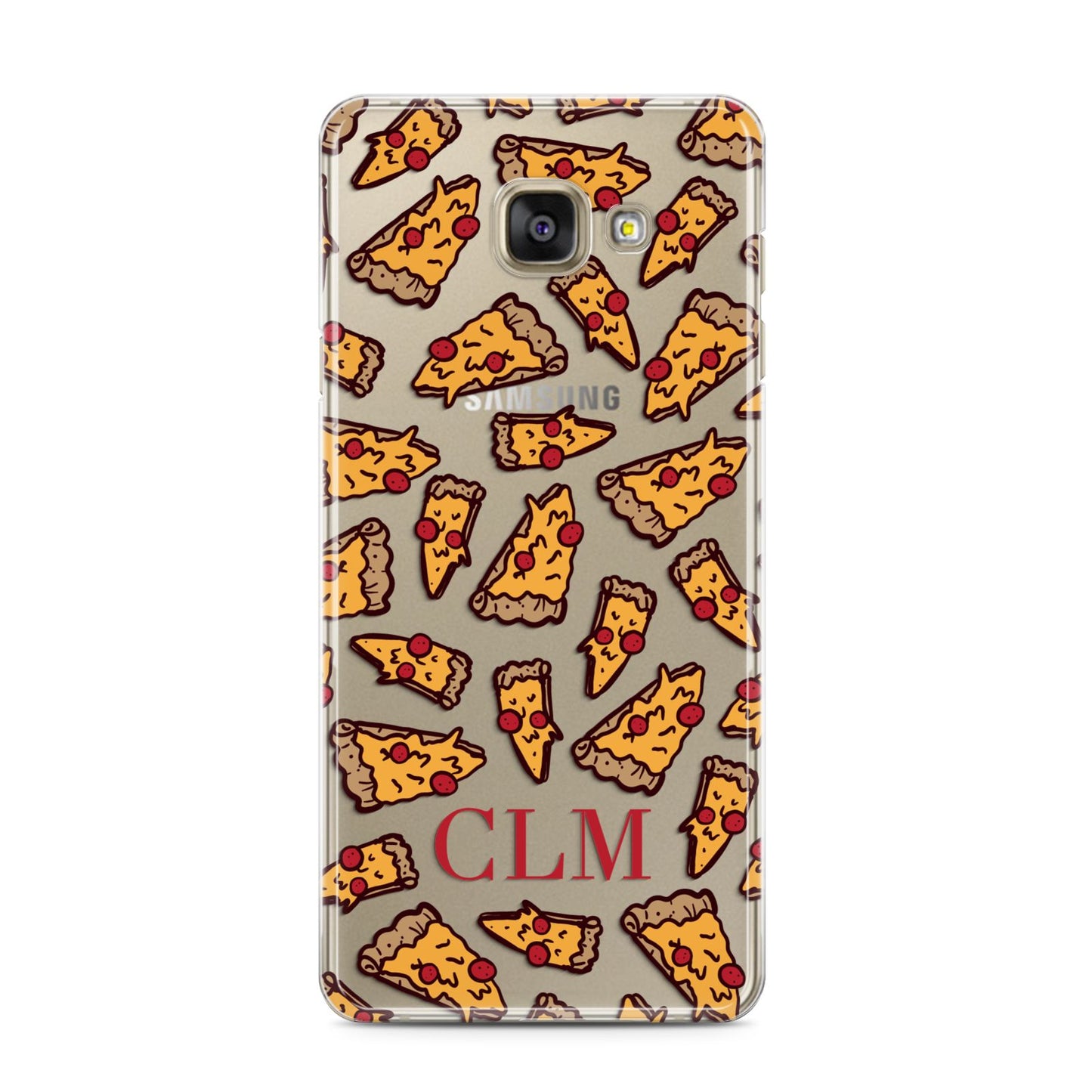 Personalised Pizza Initials Clear Samsung Galaxy A3 2016 Case on gold phone