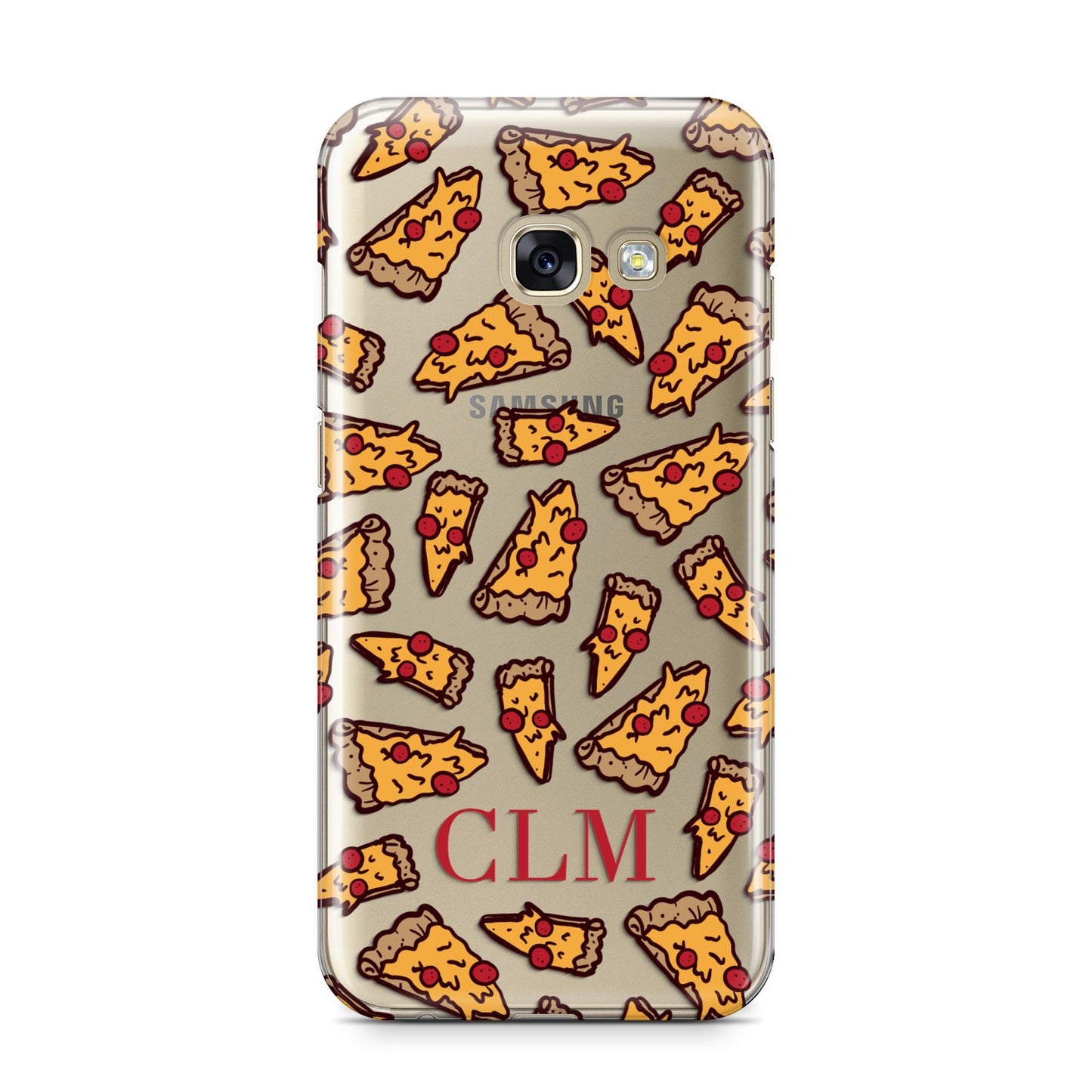 Personalised Pizza Initials Clear Samsung Galaxy A3 2017 Case on gold phone