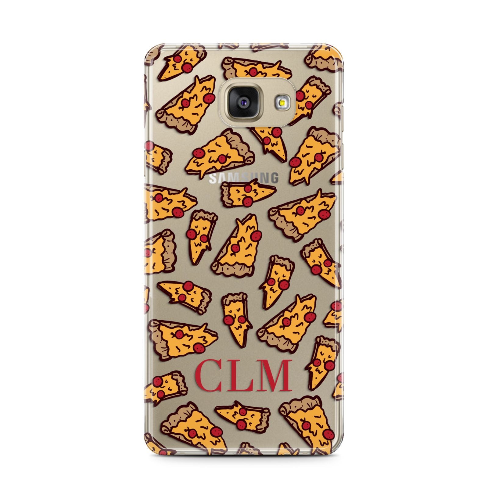 Personalised Pizza Initials Clear Samsung Galaxy A7 2016 Case on gold phone