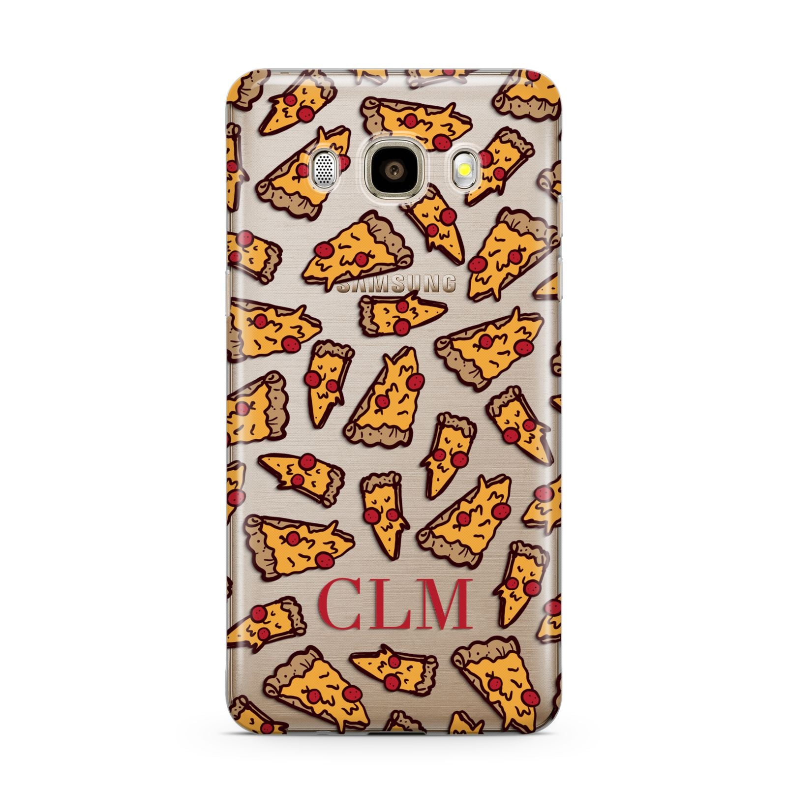 Personalised Pizza Initials Clear Samsung Galaxy J7 2016 Case on gold phone