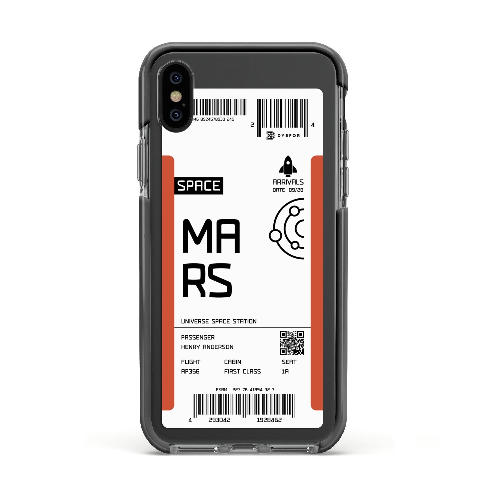 Personalised Planet Boarding Pass Apple iPhone Xs Impact Case Black Edge on Black Phone