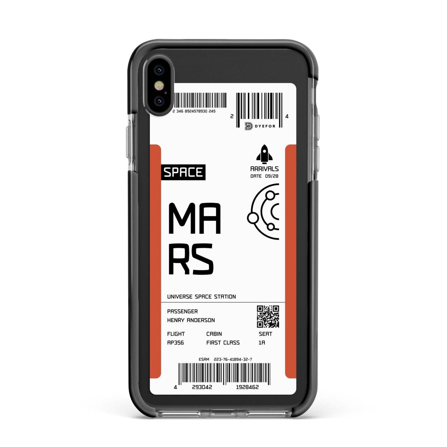 Personalised Planet Boarding Pass Apple iPhone Xs Max Impact Case Black Edge on Black Phone