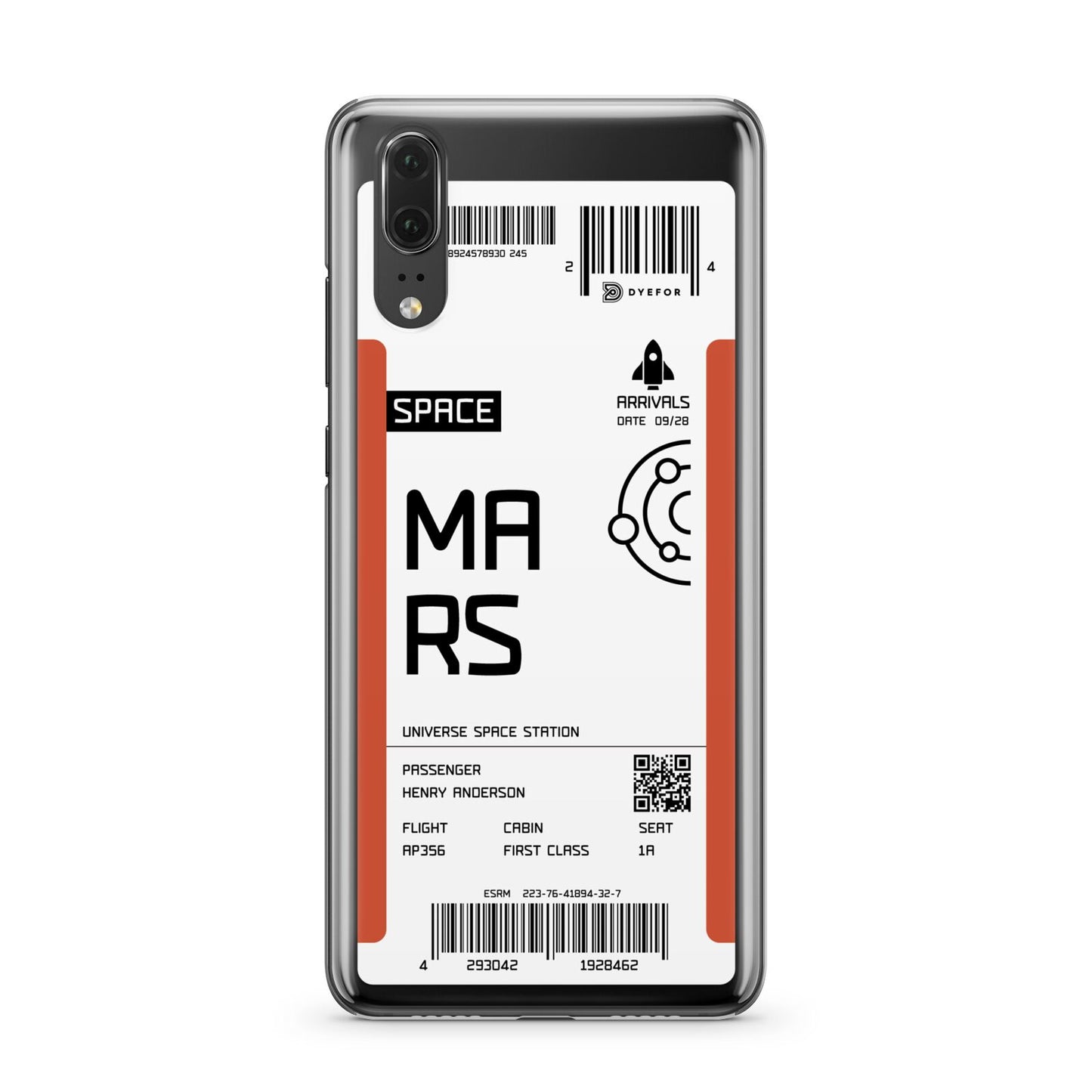 Personalised Planet Boarding Pass Huawei P20 Phone Case