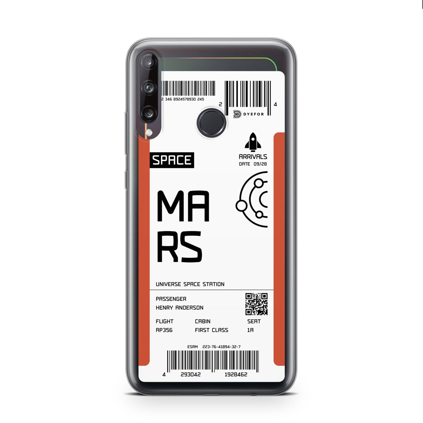 Personalised Planet Boarding Pass Huawei P40 Lite E Phone Case