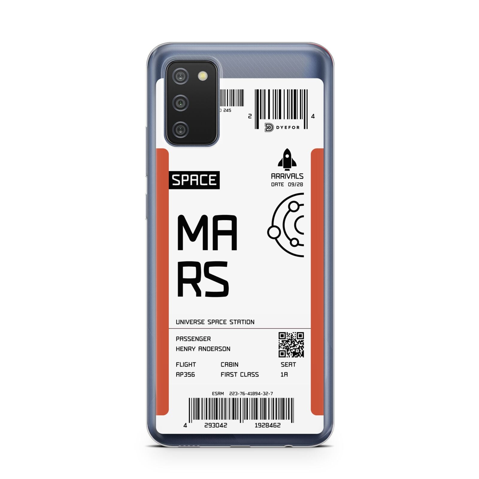 Personalised Planet Boarding Pass Samsung A02s Case