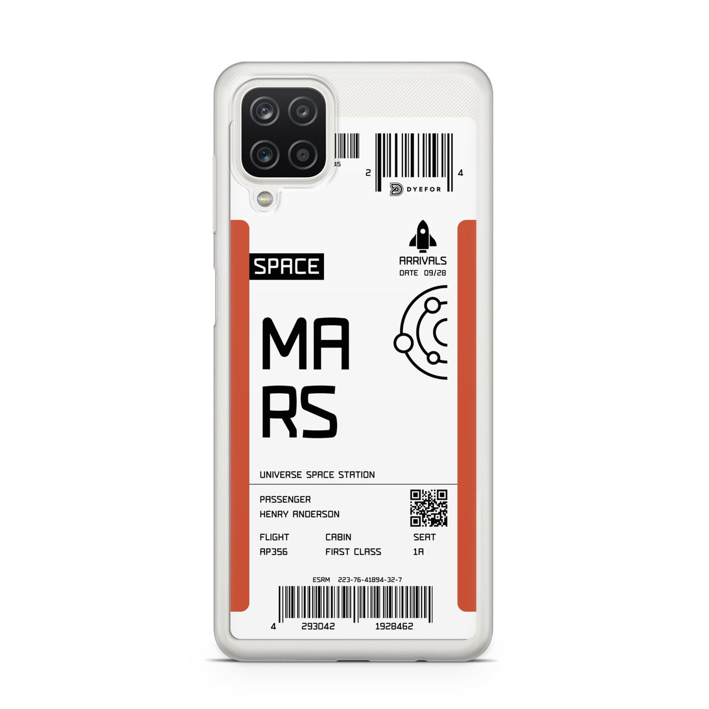 Personalised Planet Boarding Pass Samsung A12 Case