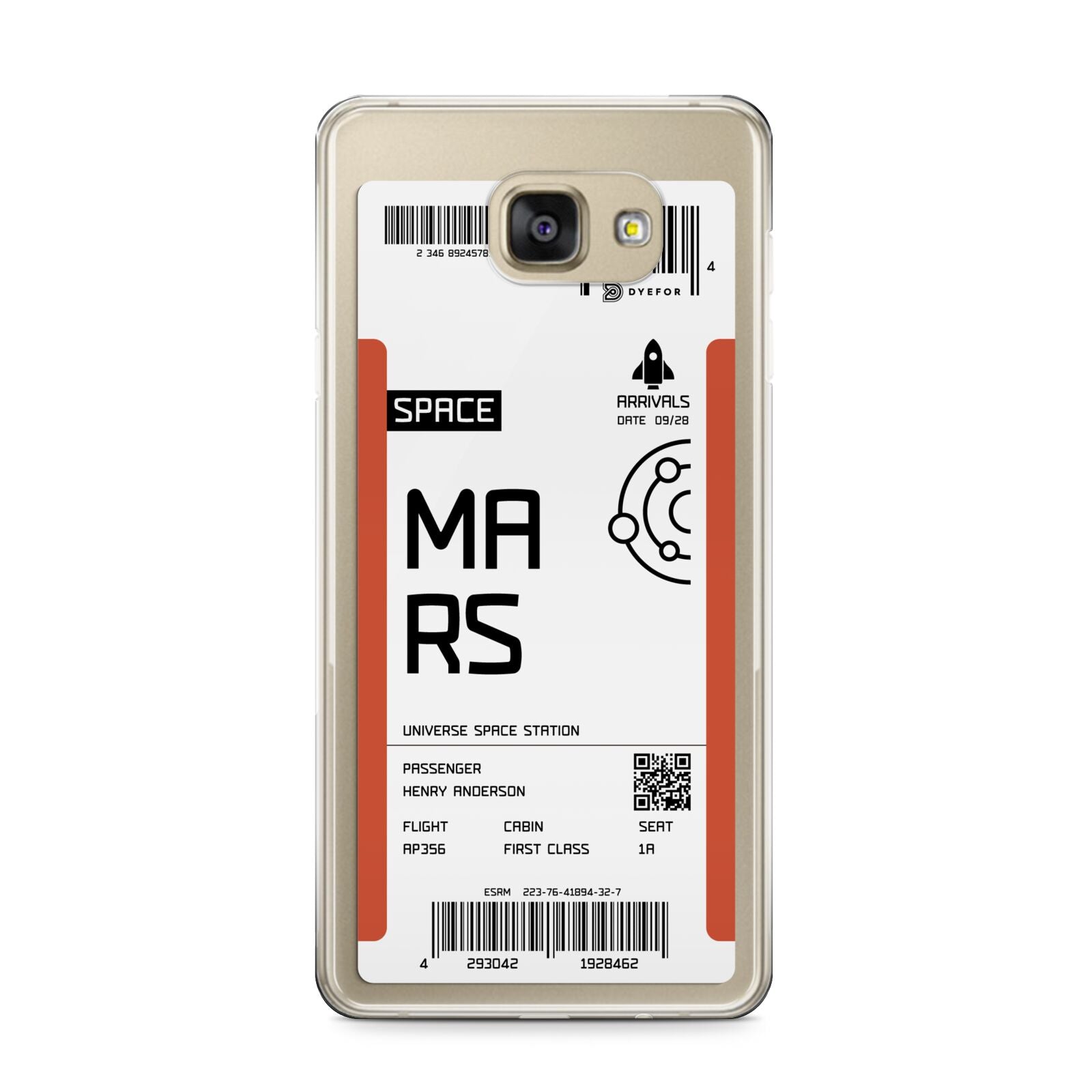 Personalised Planet Boarding Pass Samsung Galaxy A9 2016 Case on gold phone