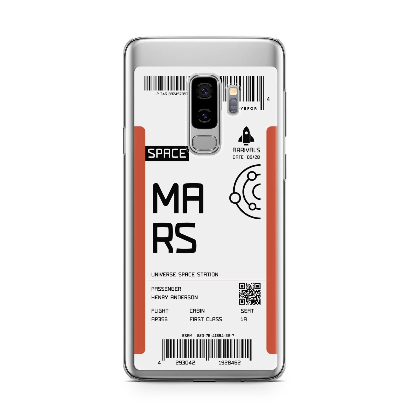 Personalised Planet Boarding Pass Samsung Galaxy S9 Plus Case on Silver phone