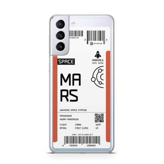 Personalised Planet Boarding Pass Samsung S21 Plus Phone Case