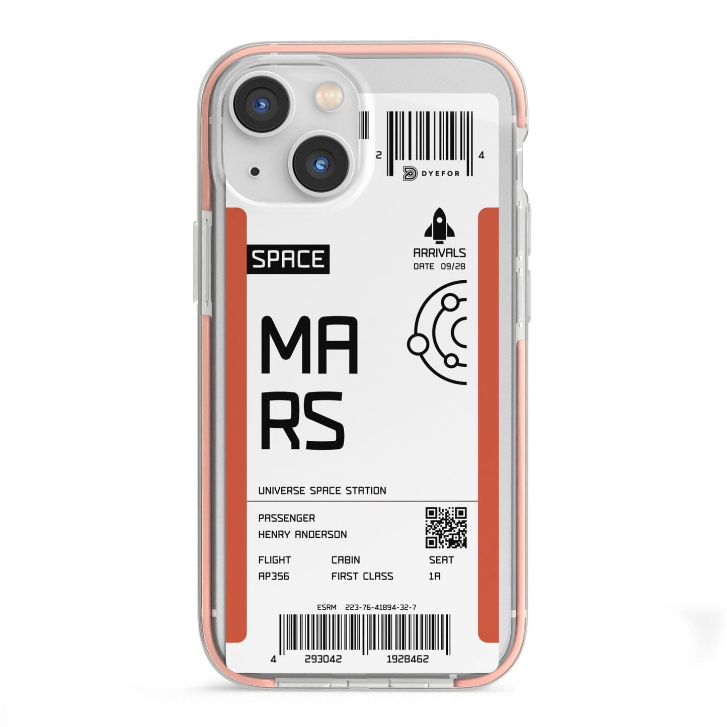 Personalised Planet Boarding Pass iPhone 13 Mini TPU Impact Case with Pink Edges