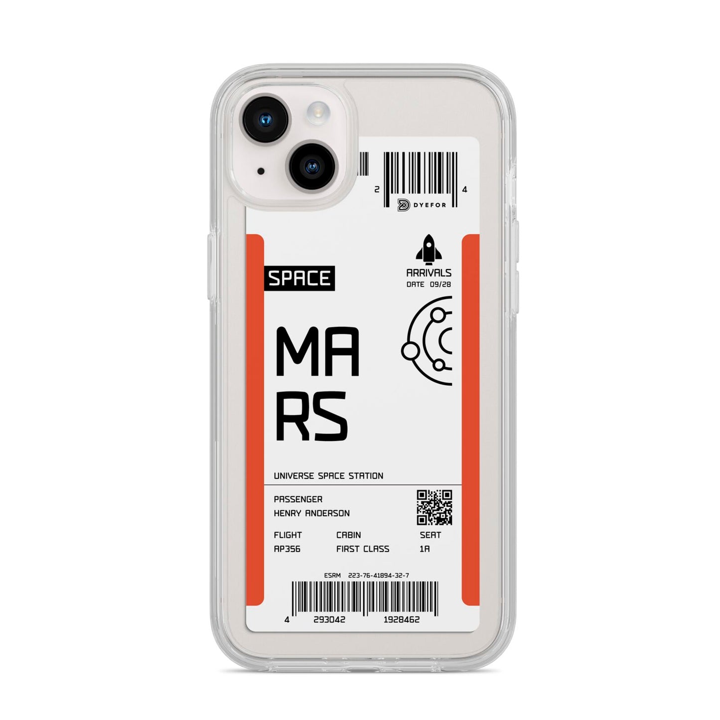 Personalised Planet Boarding Pass iPhone 14 Plus Clear Tough Case Starlight