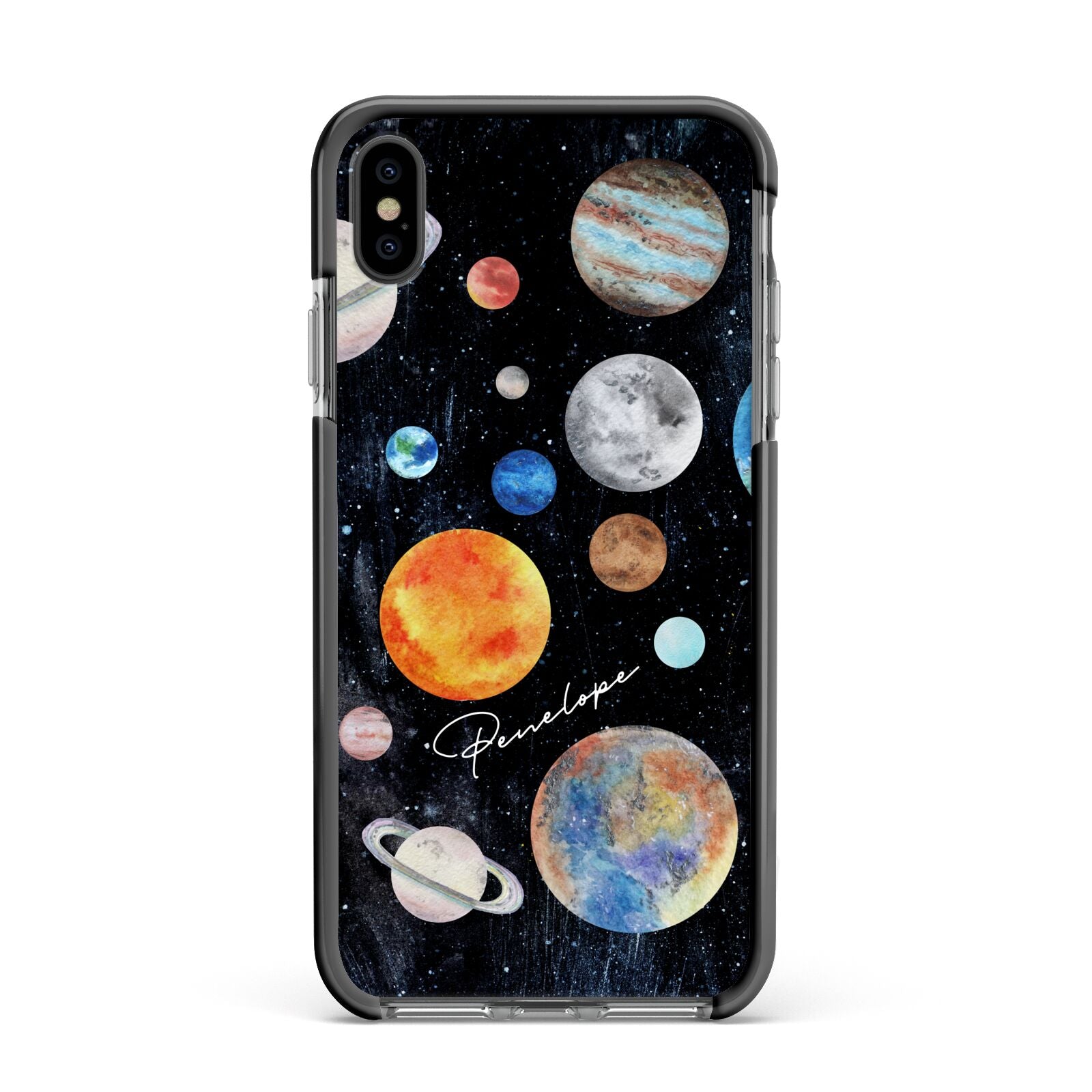 Personalised Planets Apple iPhone Xs Max Impact Case Black Edge on Black Phone