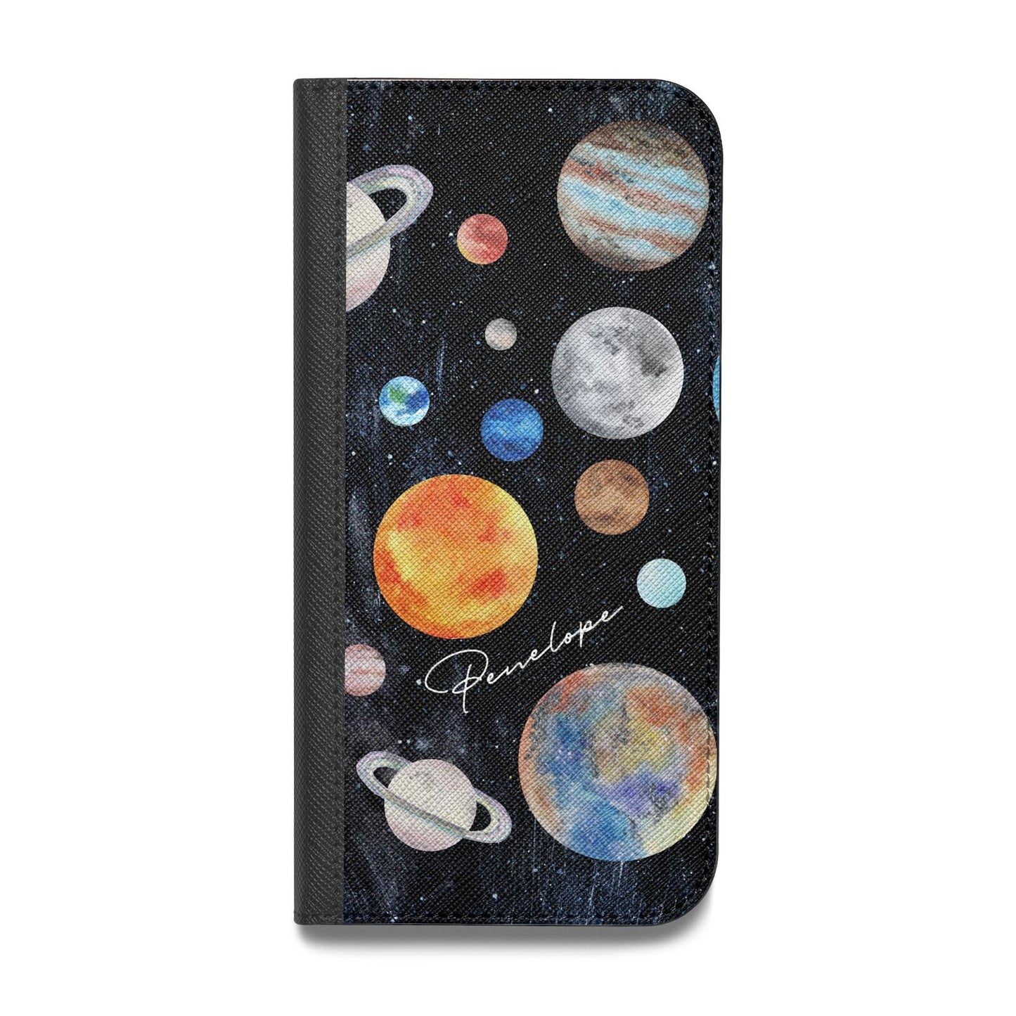 Personalised Planets Vegan Leather Flip iPhone Case