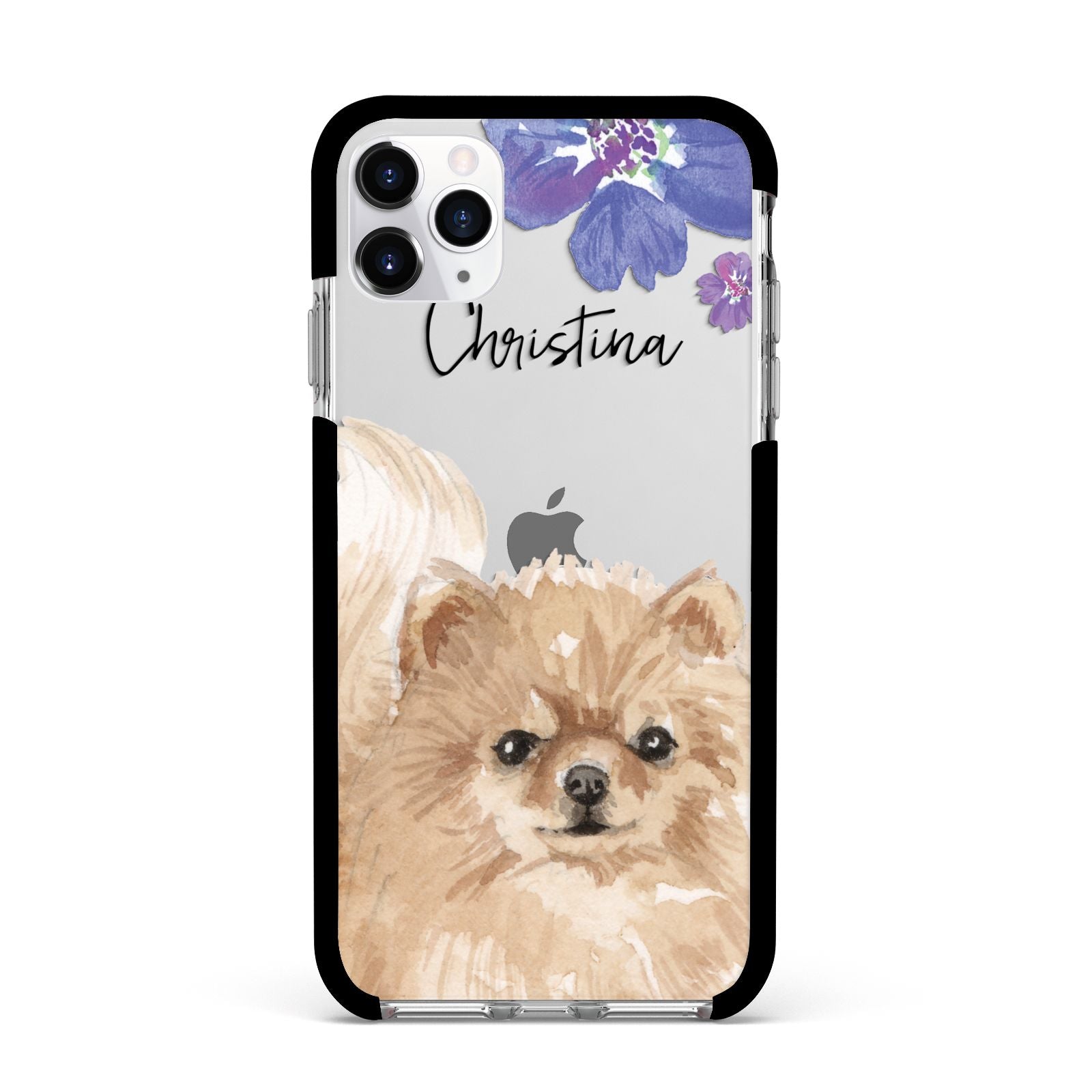 Personalised Pomeranian Apple iPhone 11 Pro Max in Silver with Black Impact Case