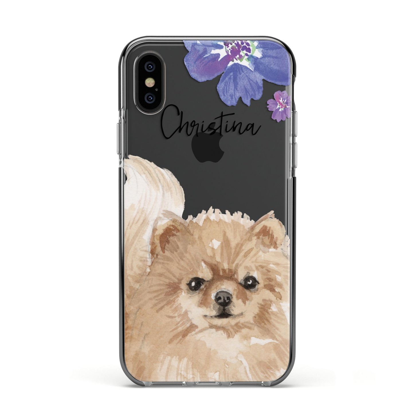 Personalised Pomeranian Apple iPhone Xs Impact Case Black Edge on Black Phone