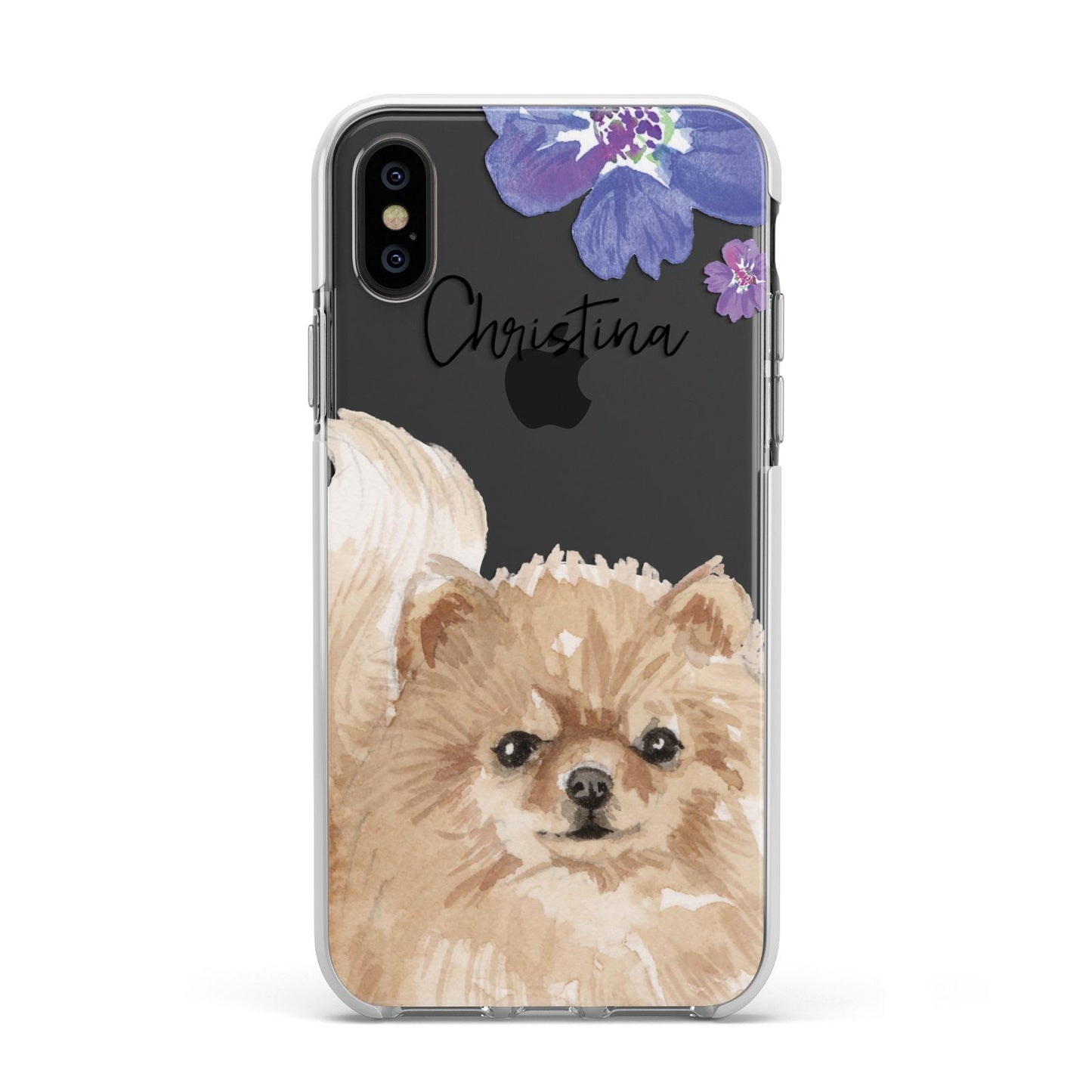 Personalised Pomeranian Apple iPhone Xs Impact Case White Edge on Black Phone