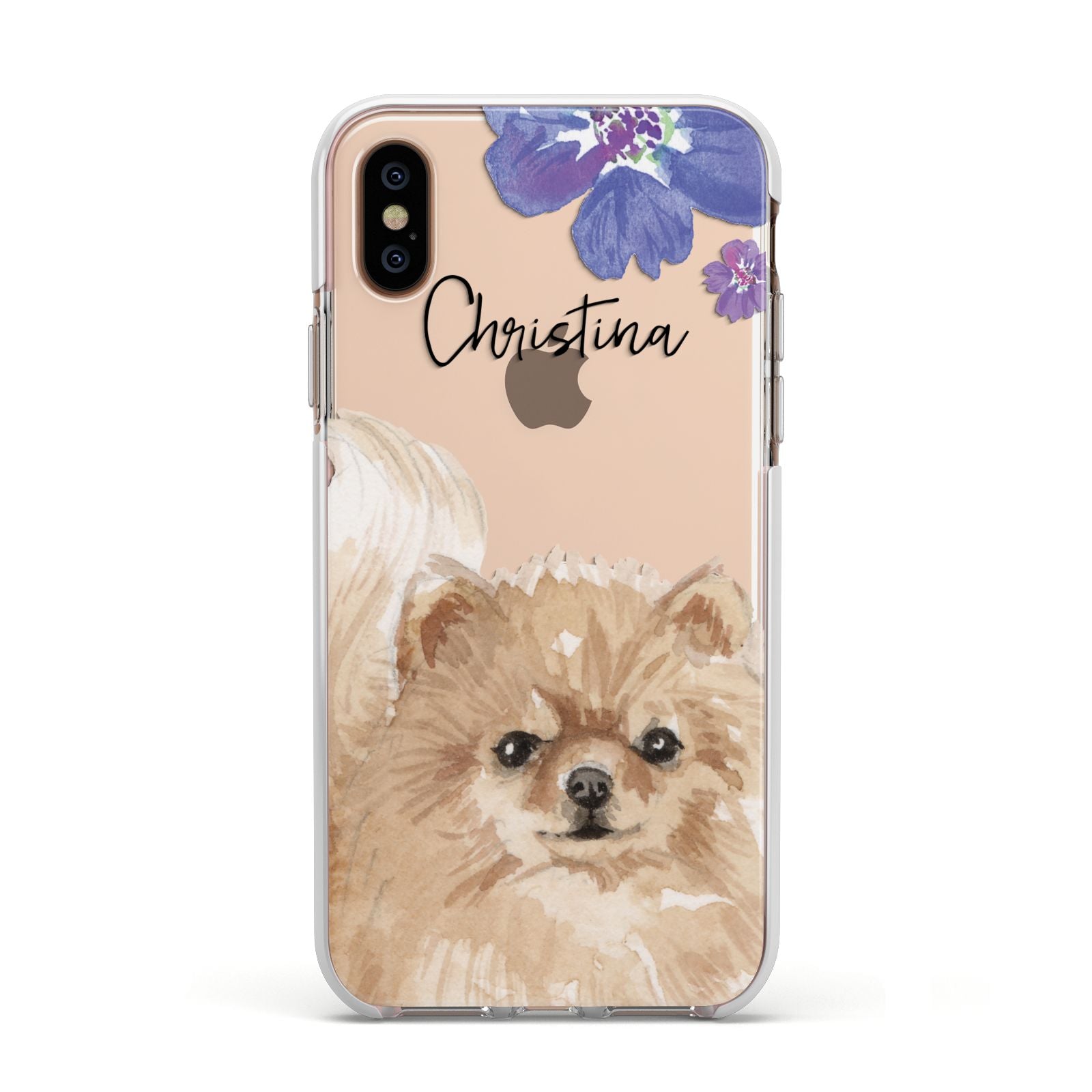 Personalised Pomeranian Apple iPhone Xs Impact Case White Edge on Gold Phone