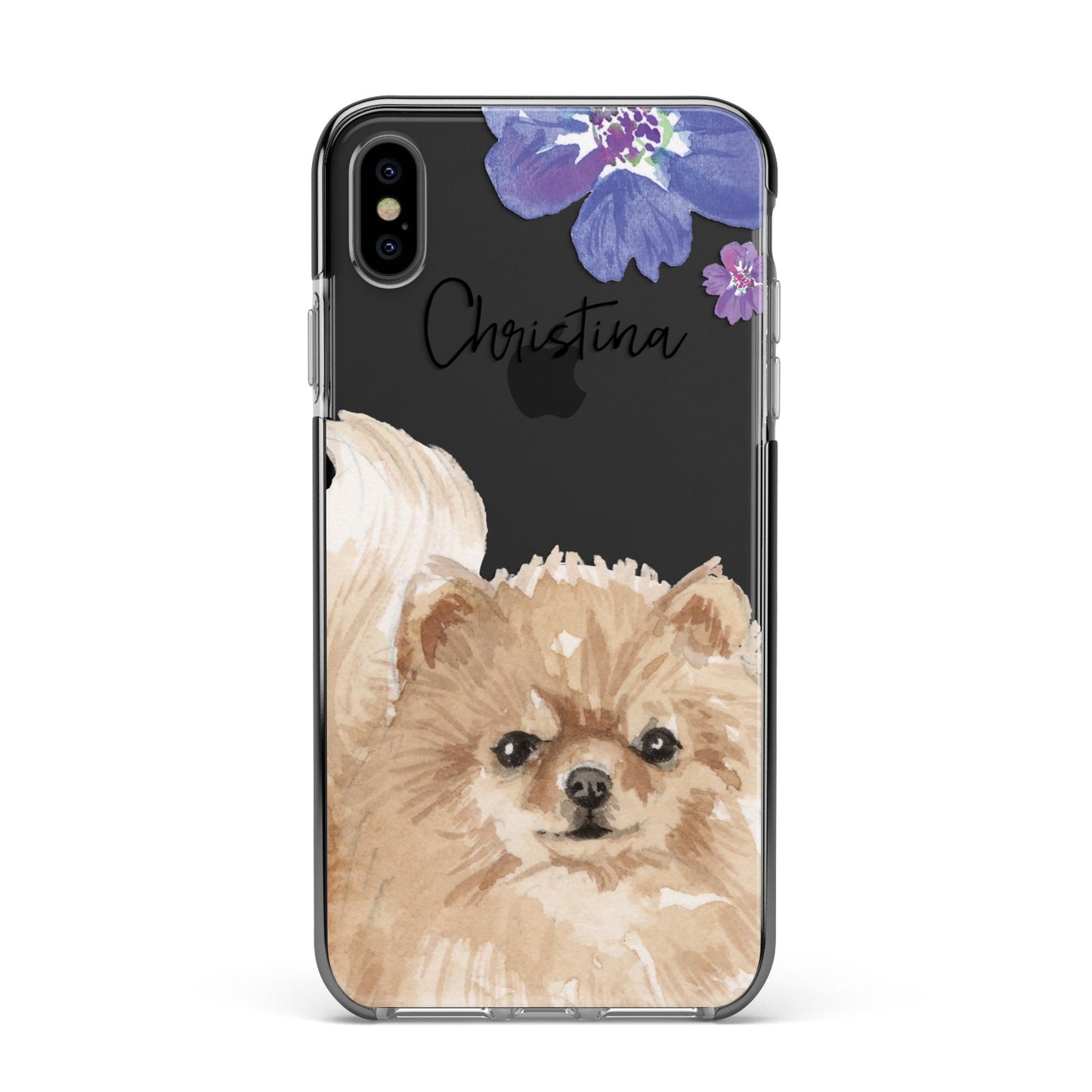 Personalised Pomeranian Apple iPhone Xs Max Impact Case Black Edge on Black Phone