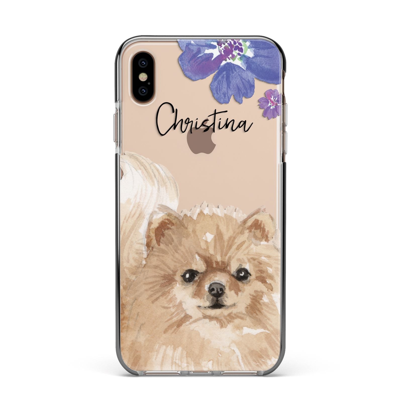 Personalised Pomeranian Apple iPhone Xs Max Impact Case Black Edge on Gold Phone