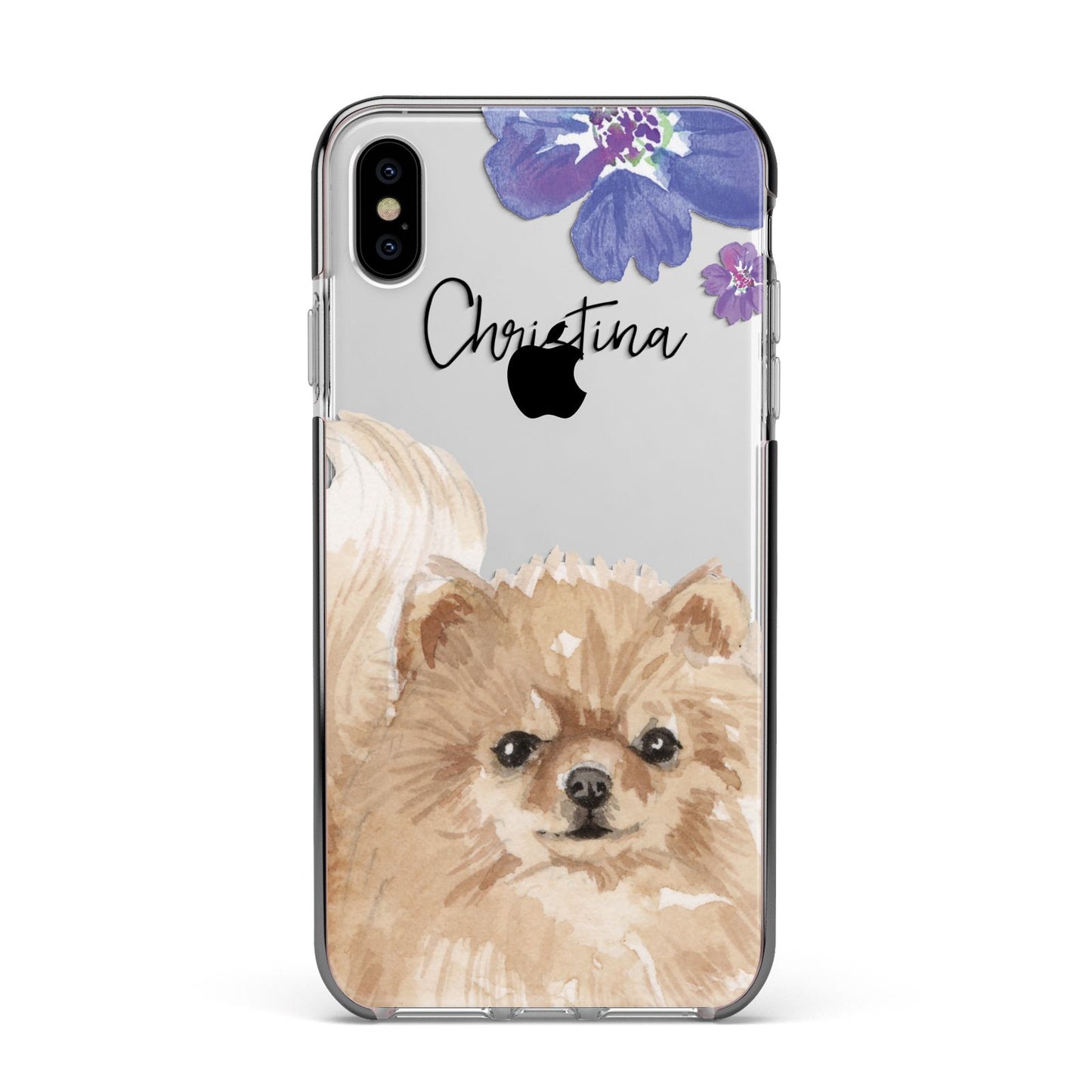 Personalised Pomeranian Apple iPhone Xs Max Impact Case Black Edge on Silver Phone