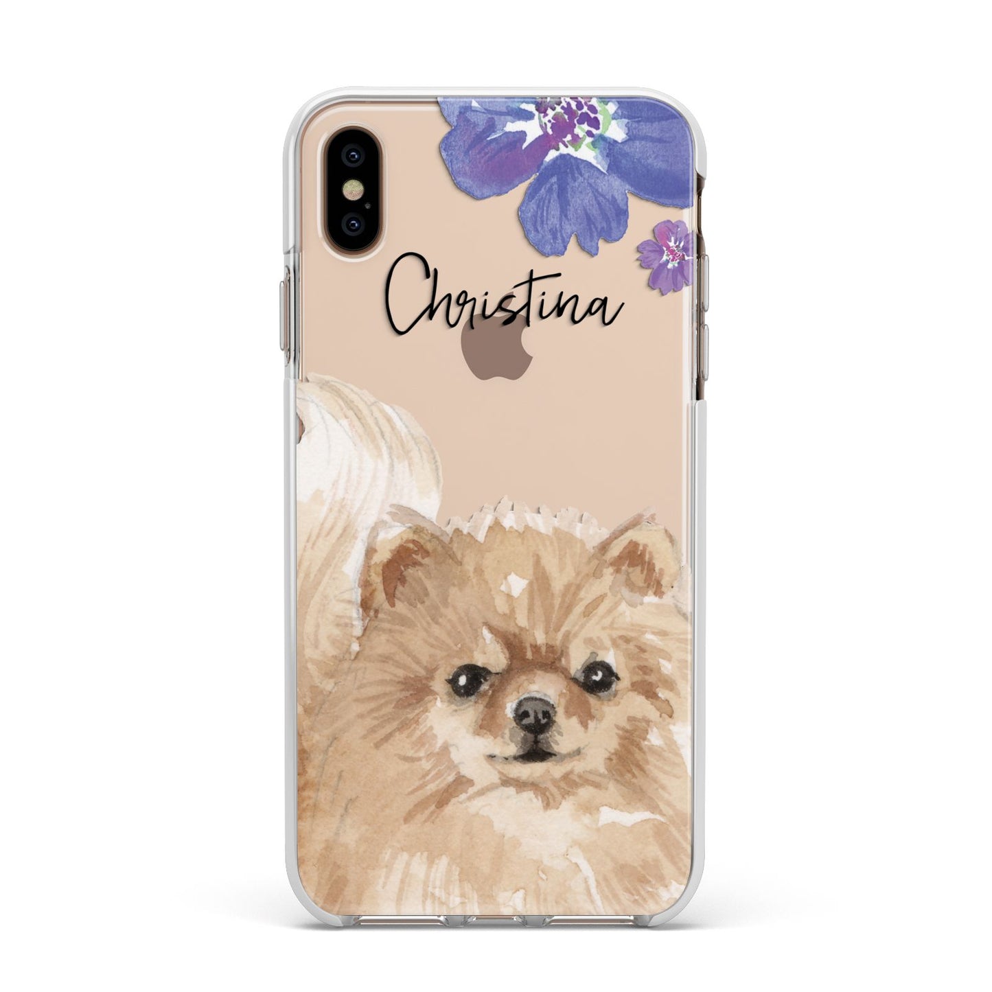 Personalised Pomeranian Apple iPhone Xs Max Impact Case White Edge on Gold Phone