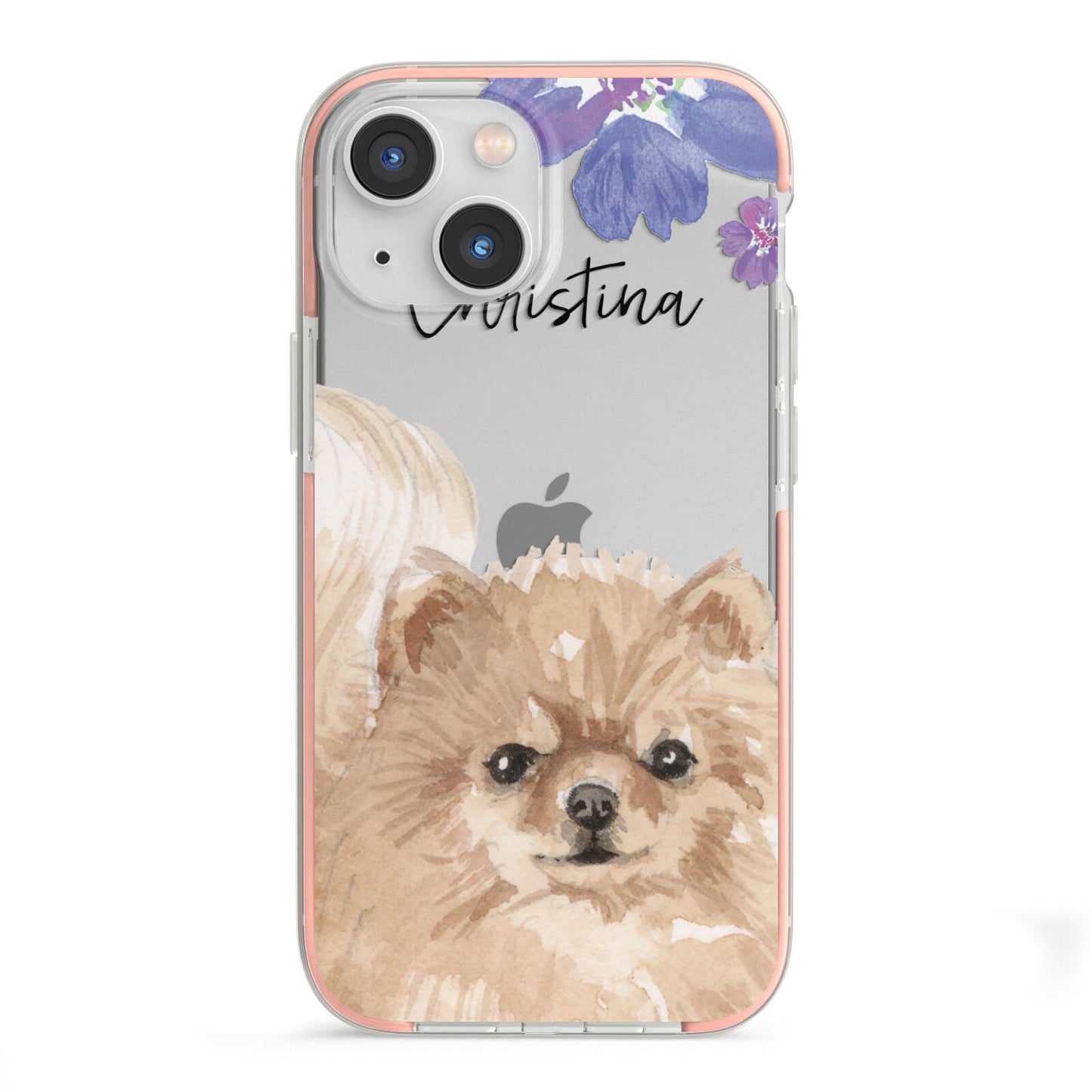 Personalised Pomeranian iPhone 13 Mini TPU Impact Case with Pink Edges