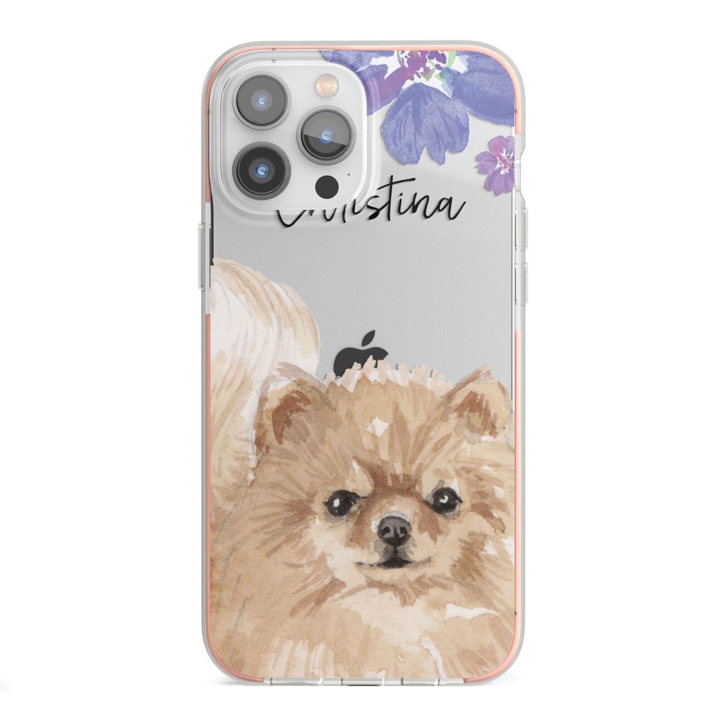 Personalised Pomeranian iPhone 13 Pro Max TPU Impact Case with Pink Edges